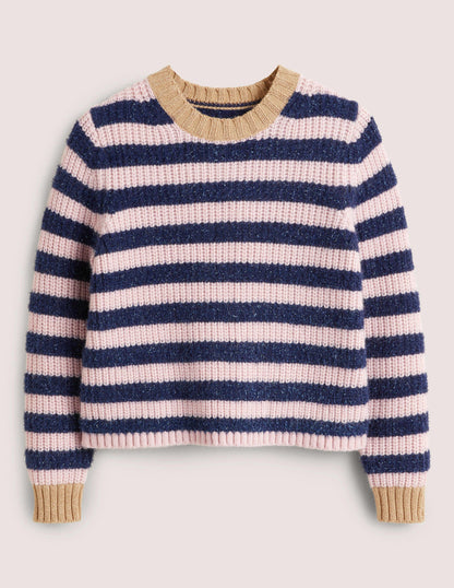 Navy Sparkle Stripe Ribbed Sweater-Navy, Pink Tinsel Stripe-5