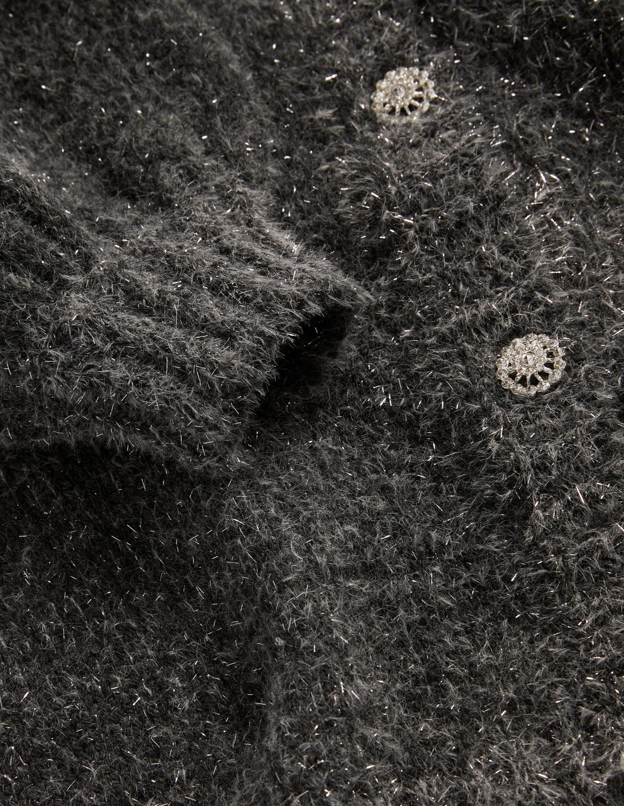 Metallic Fluffy Cardigan-Charcoal Melange, Silver - Image 8
