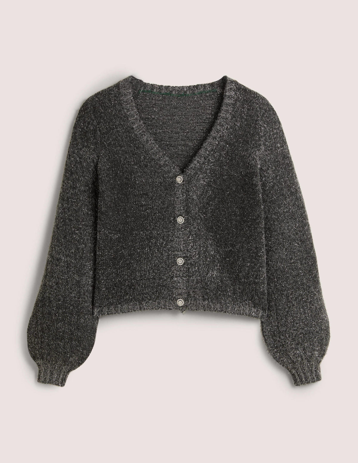 Metallic Fluffy Cardigan-Charcoal Melange, Silver-9