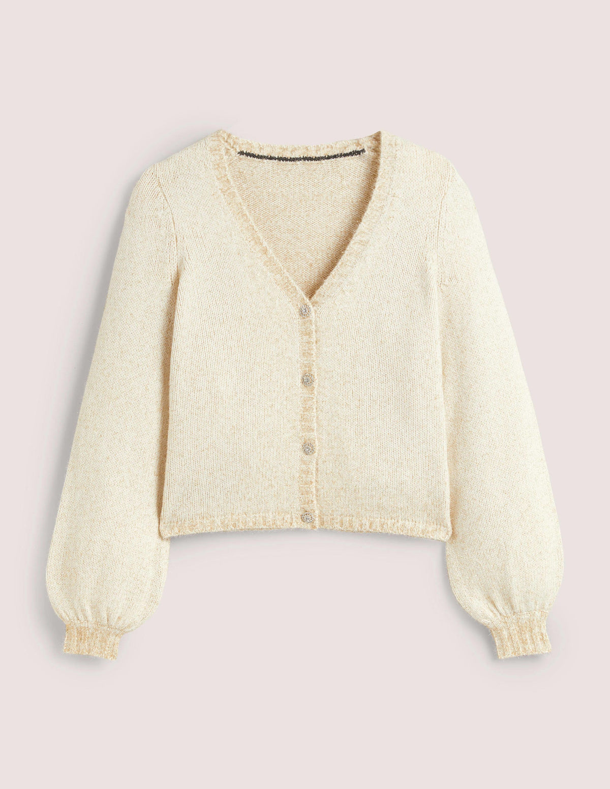 Metallic Fluffy Cardigan-Ivory, Gold - Image 6