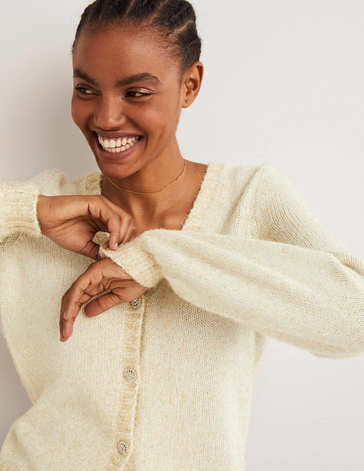 Metallic Fluffy Cardigan-Ivory, Gold-2