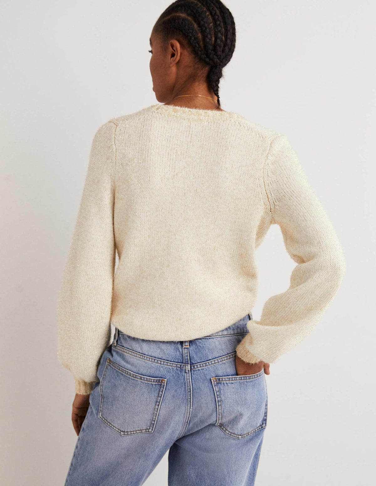 Metallic Fluffy Cardigan-Ivory, Gold-3