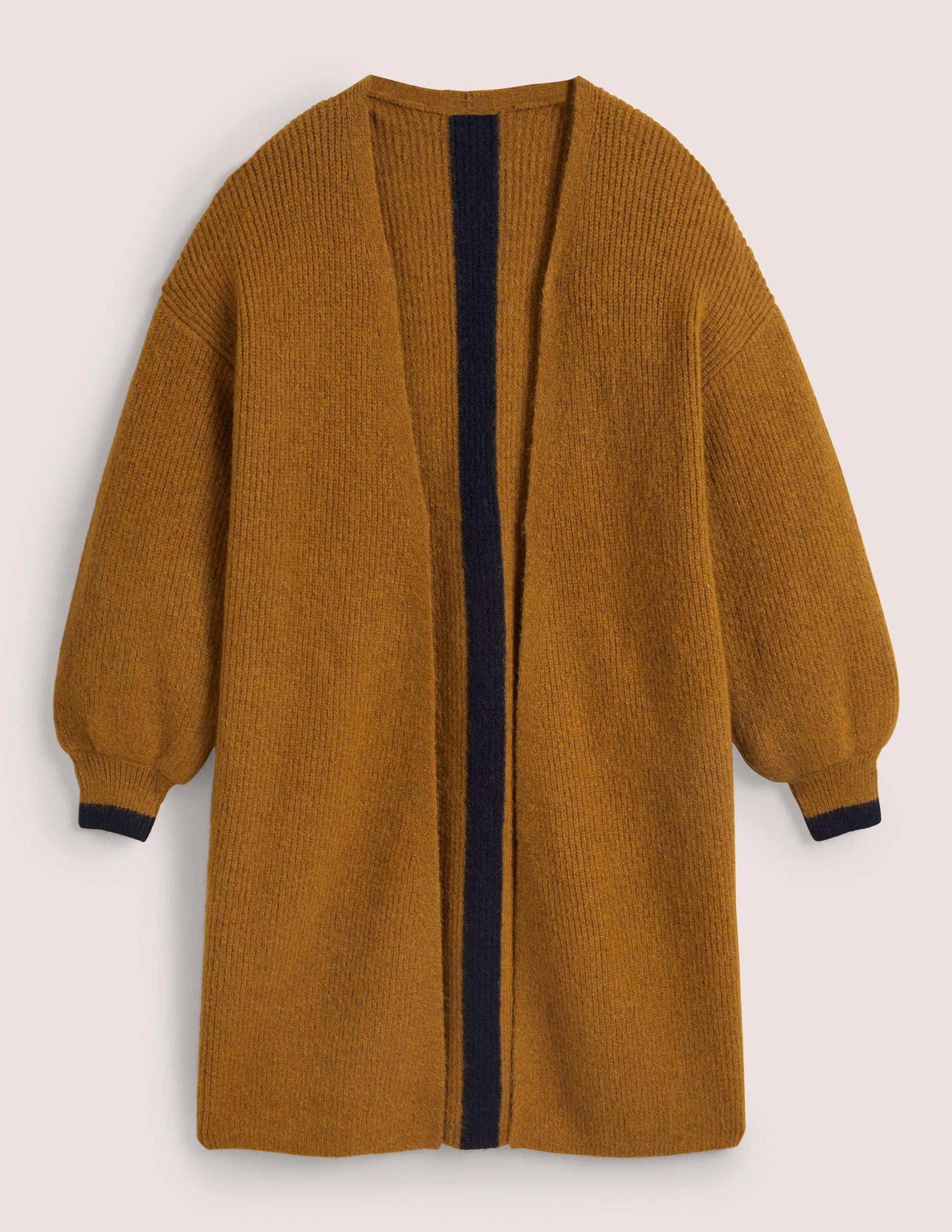 Longline Fluffy Cardigan-Butterscotch Brown, Navy-6