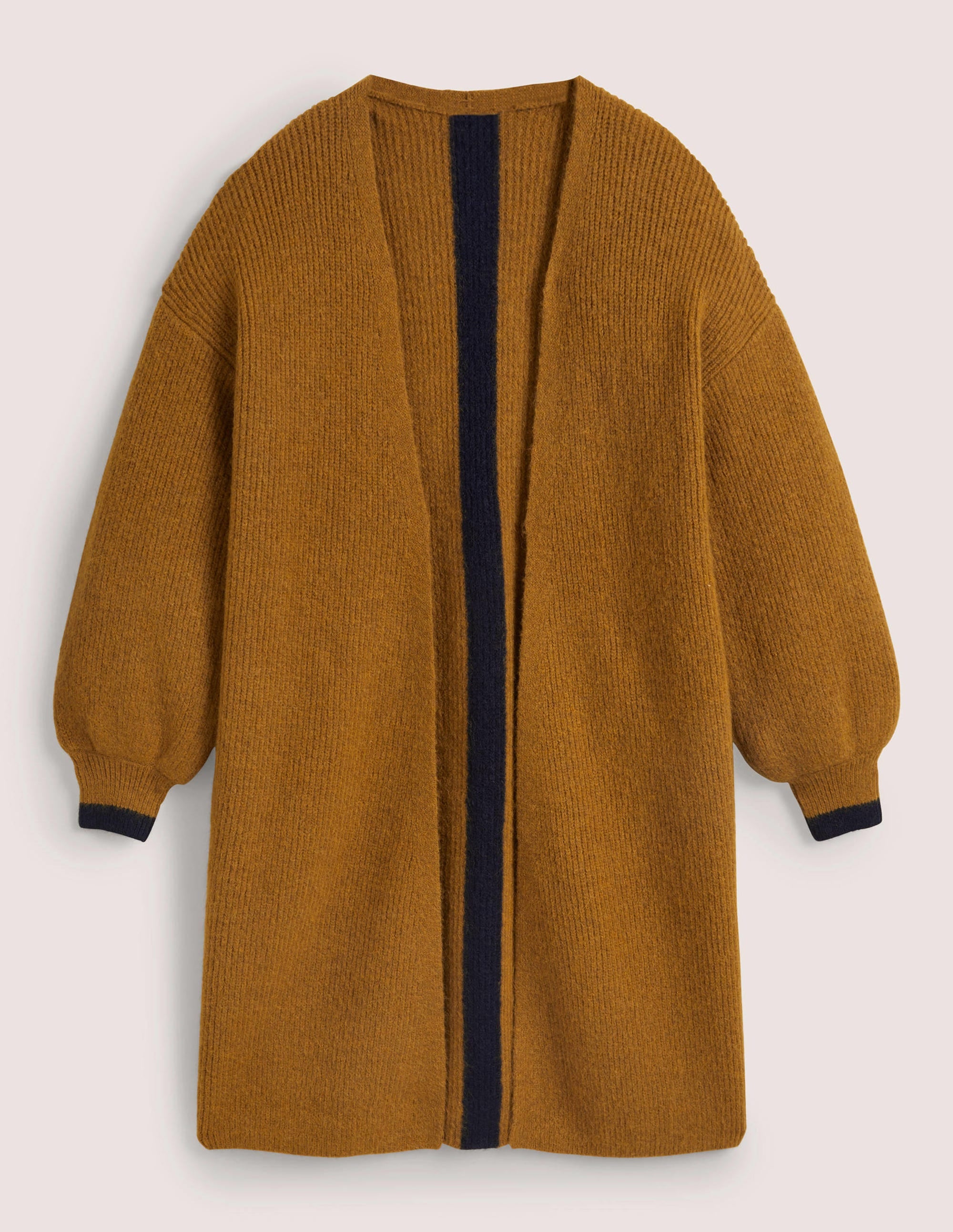 Longline Fluffy Cardigan-Butterscotch Brown, Navy - Image 6