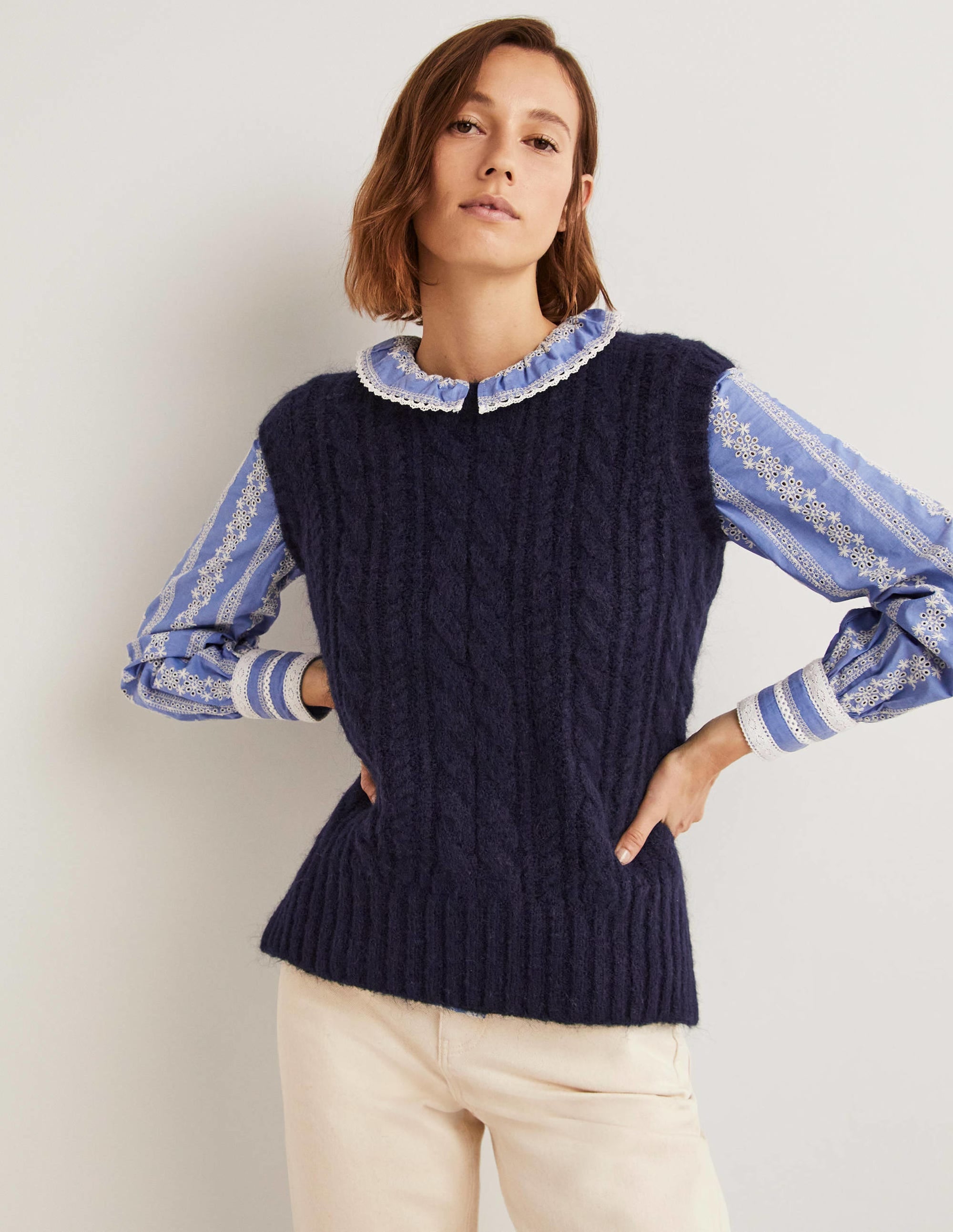 Relaxed Cable Sweater Vest-Navy - Image 1