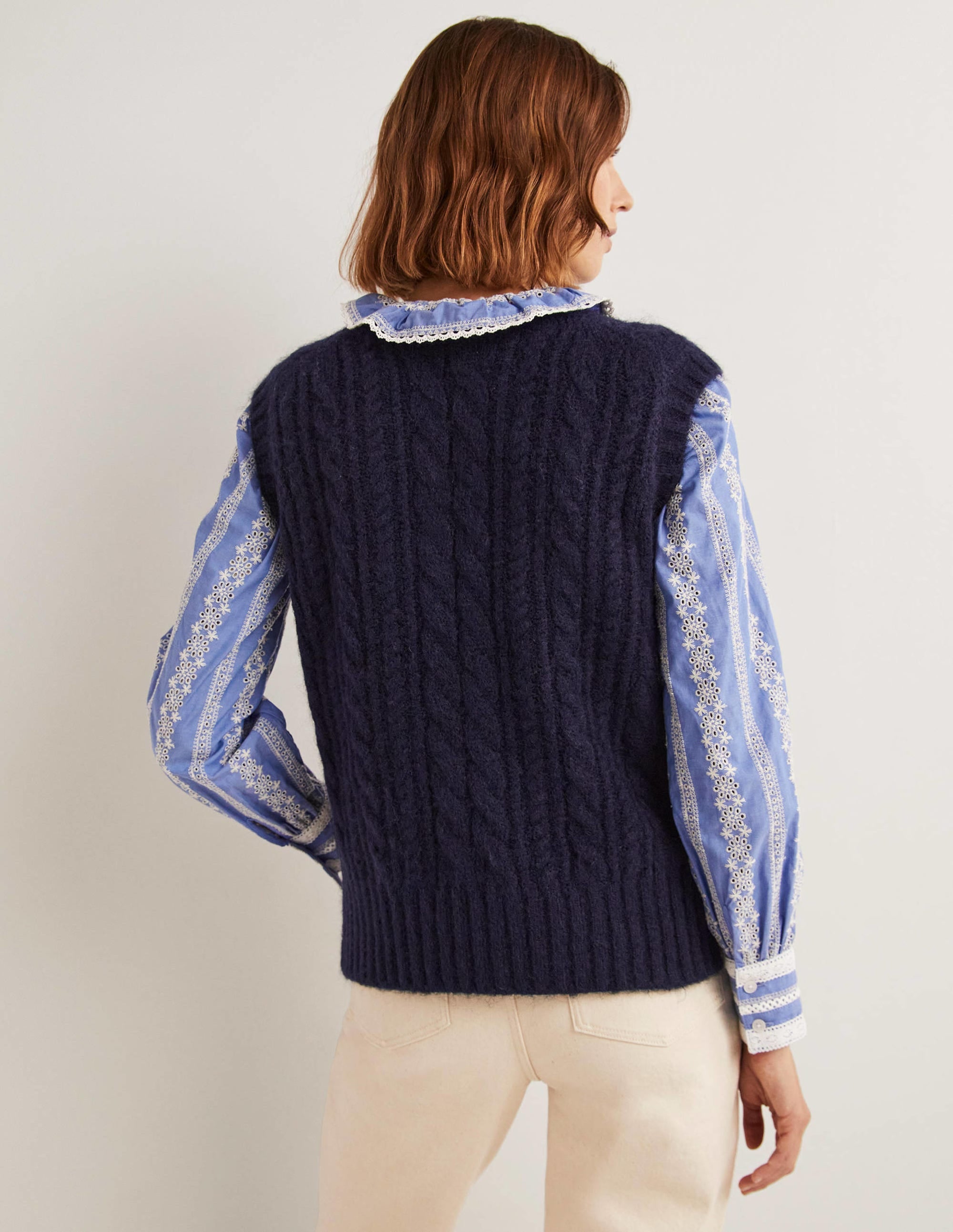 Relaxed Cable Sweater Vest-Navy - Image 3