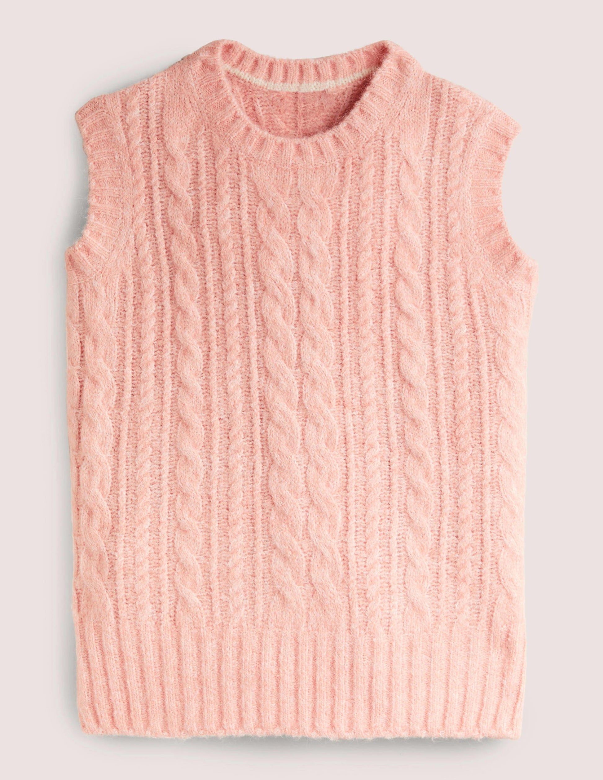 Relaxed Cable Sweater Vest-Pink Frosting-5
