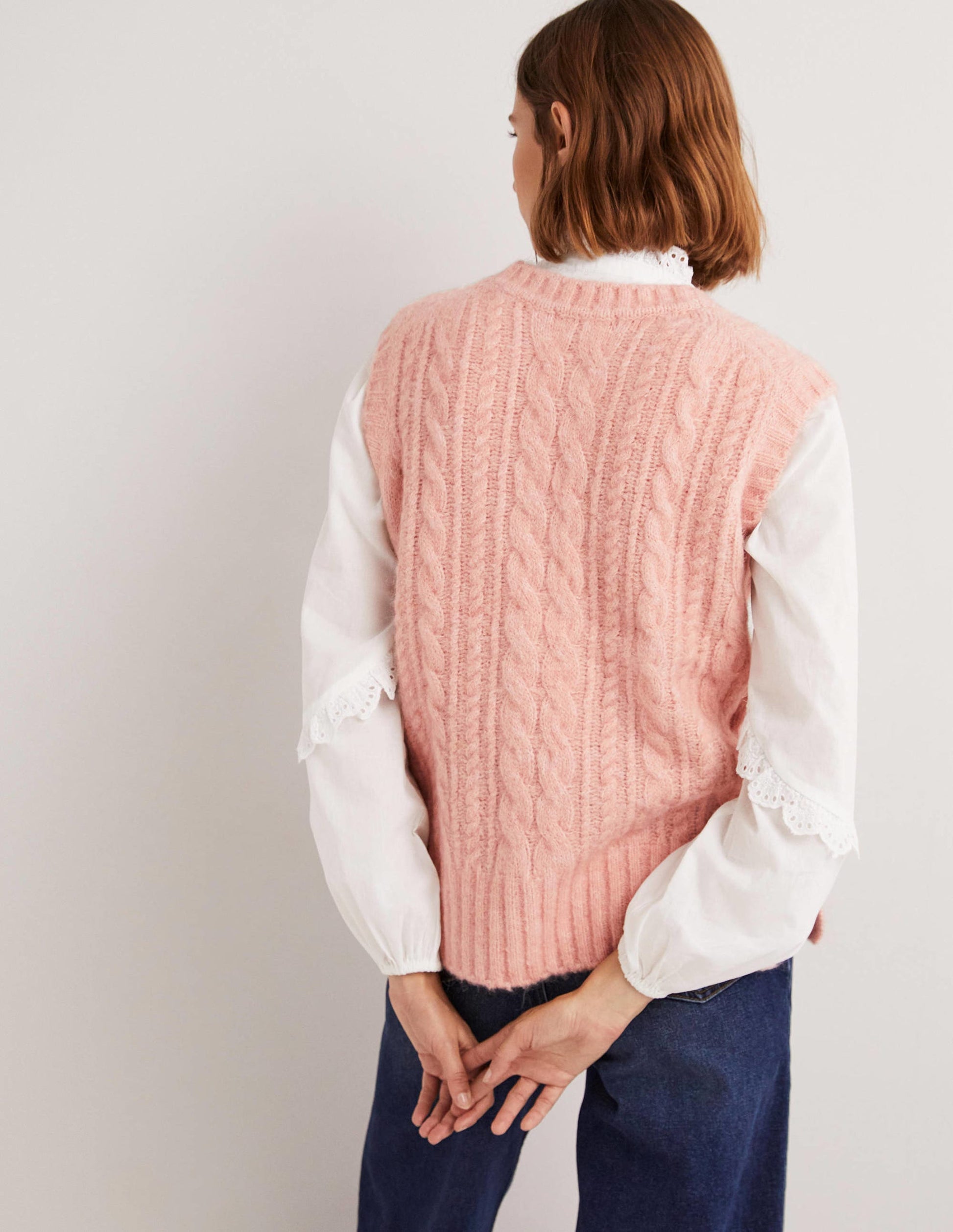 Relaxed Cable Sweater Vest-Pink Frosting-3