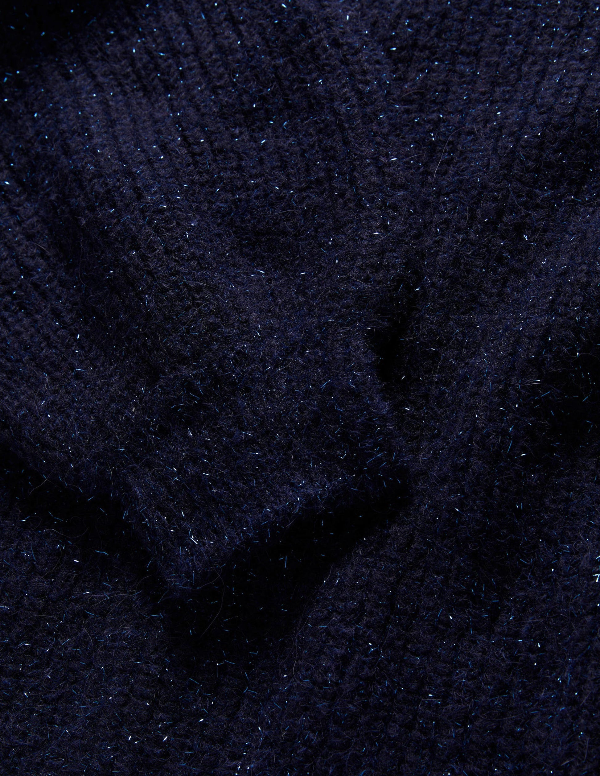Navy Sparkle Ribbed Fluffy V-Neck Sweater-Navy Sparkle-6