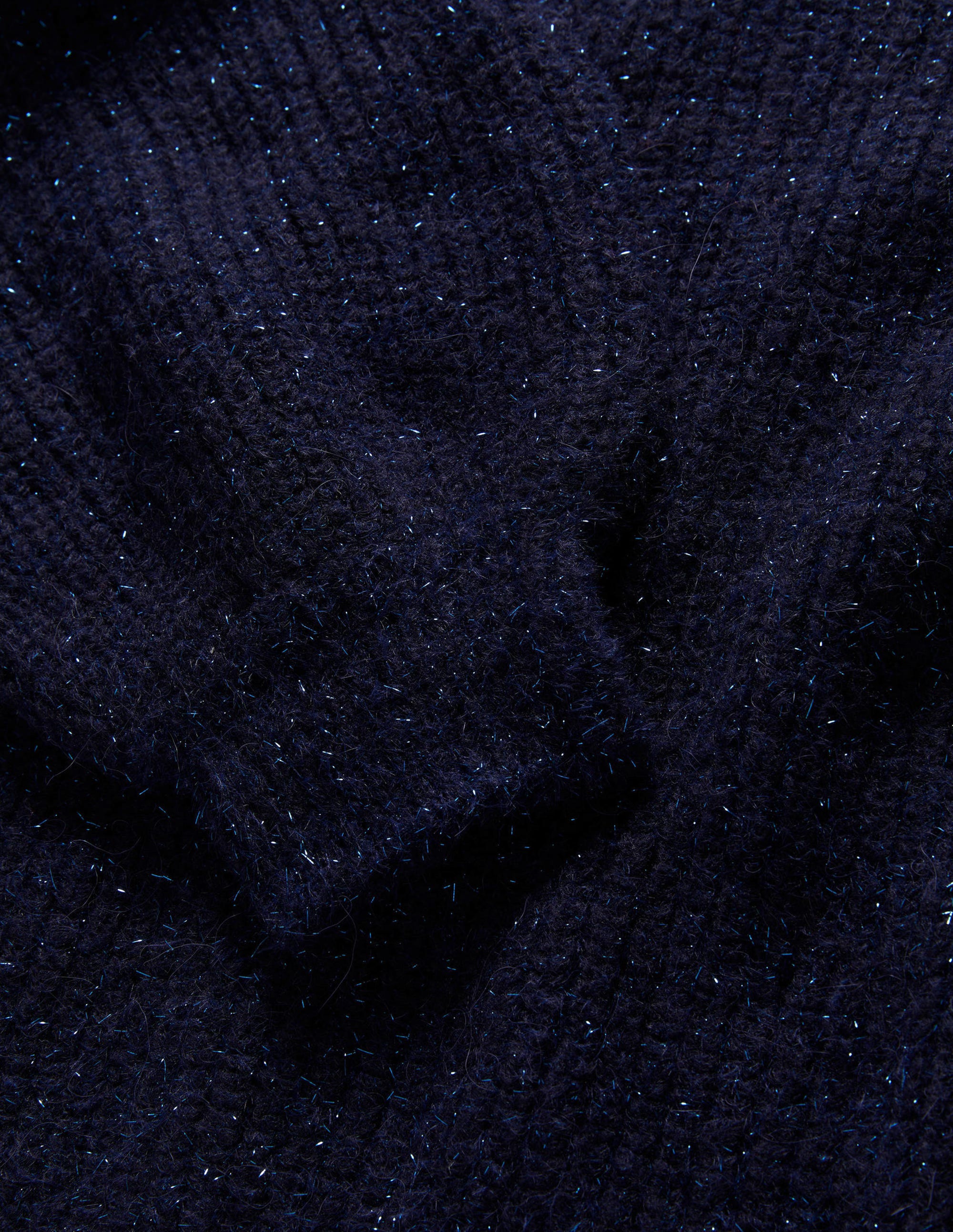 Navy Sparkle Ribbed Fluffy V-Neck Sweater-Navy Sparkle - Image 6