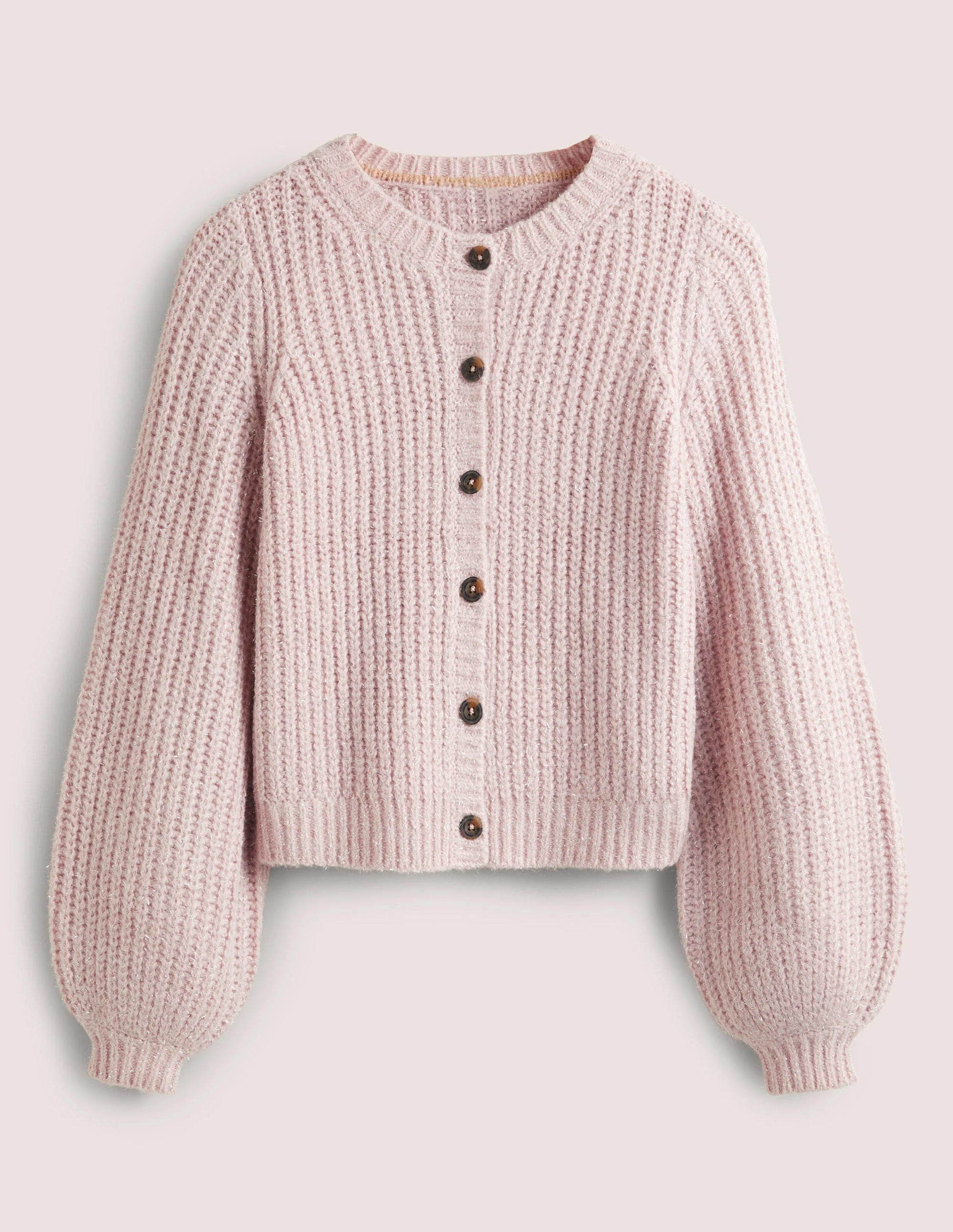Light Pink Chunky Ribbed Fluffy Cardigan-Cameo Pink Sparkle-5
