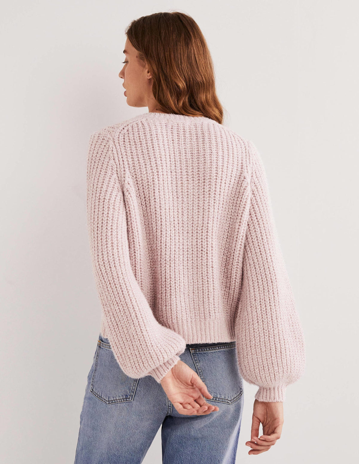 Light Pink Chunky Ribbed Fluffy Cardigan-Cameo Pink Sparkle-3