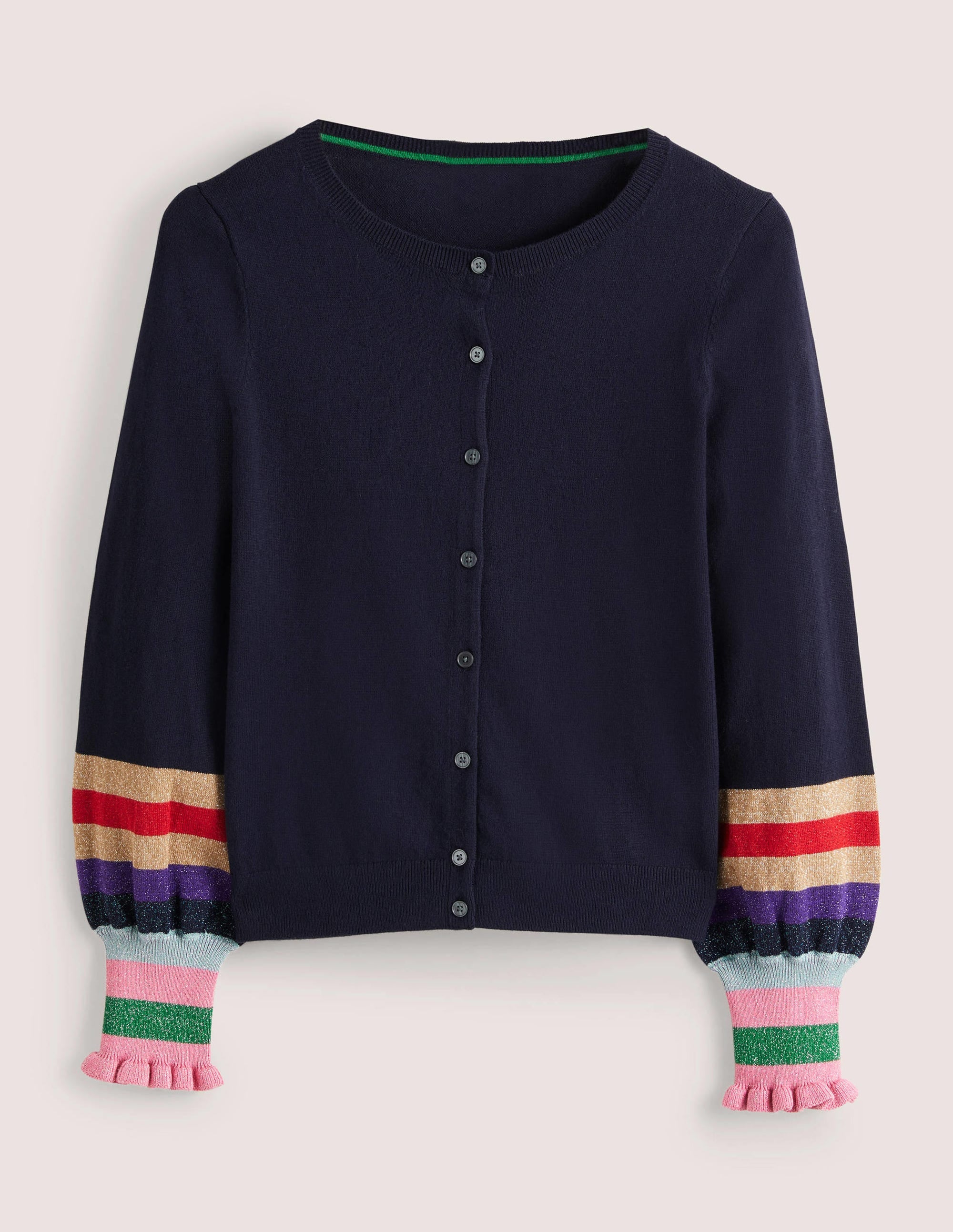Metallic Frill Stripe Cardigan-Navy Multi Cuff - Image 5