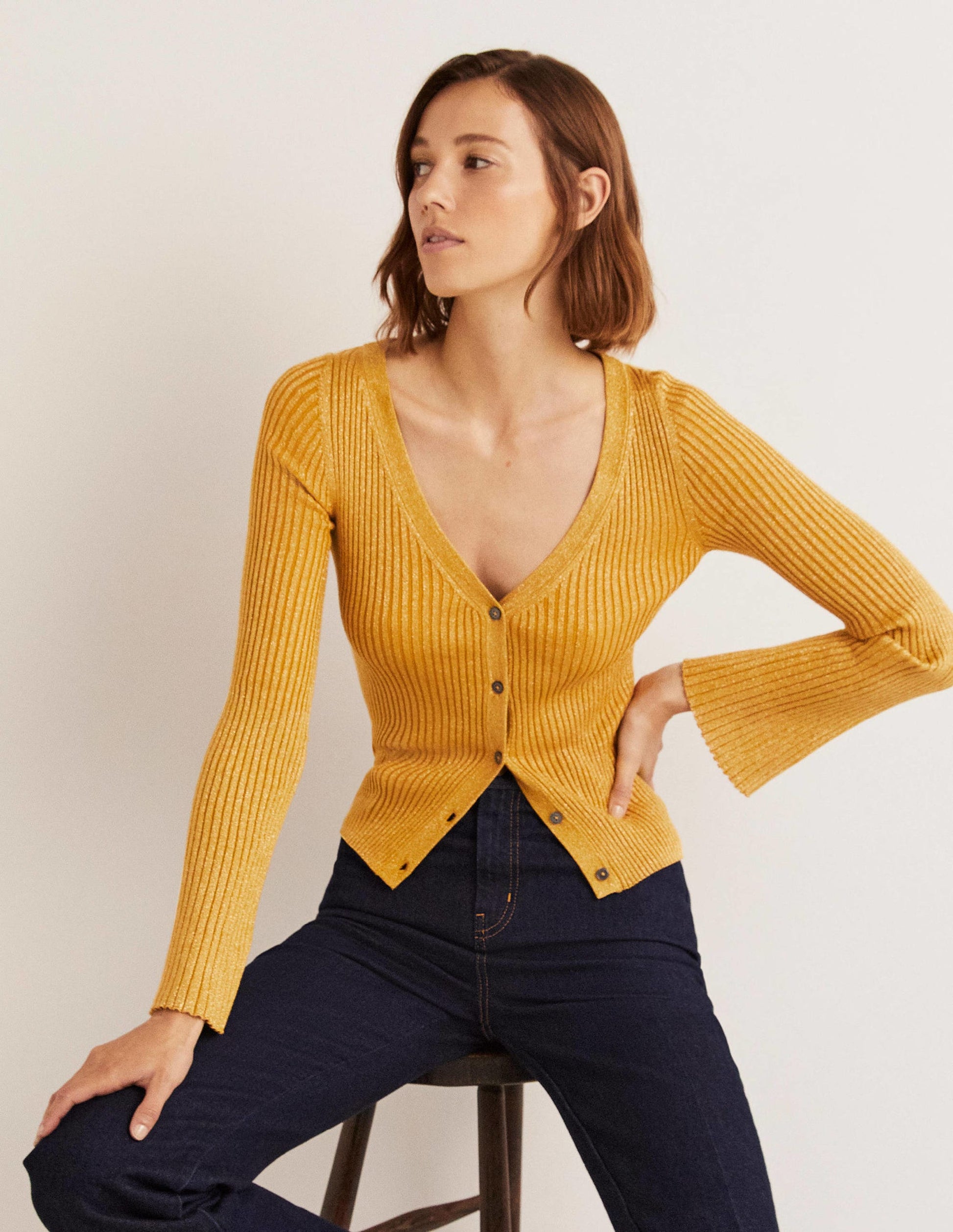 Gold Ribbed Metallic Cardigan-Gold-1