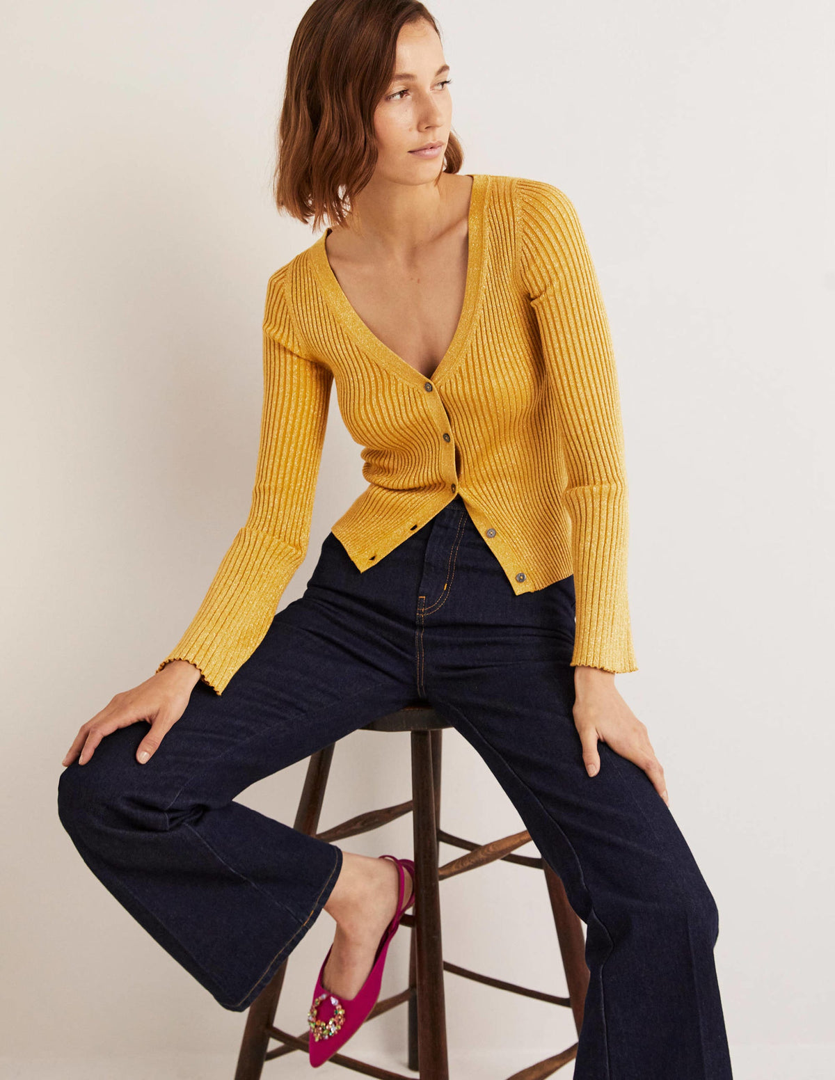 Gold Ribbed Metallic Cardigan-Gold-4