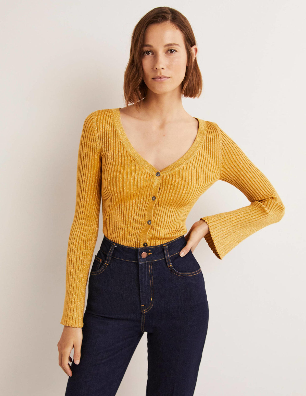 Gold Ribbed Metallic Cardigan-Gold-5