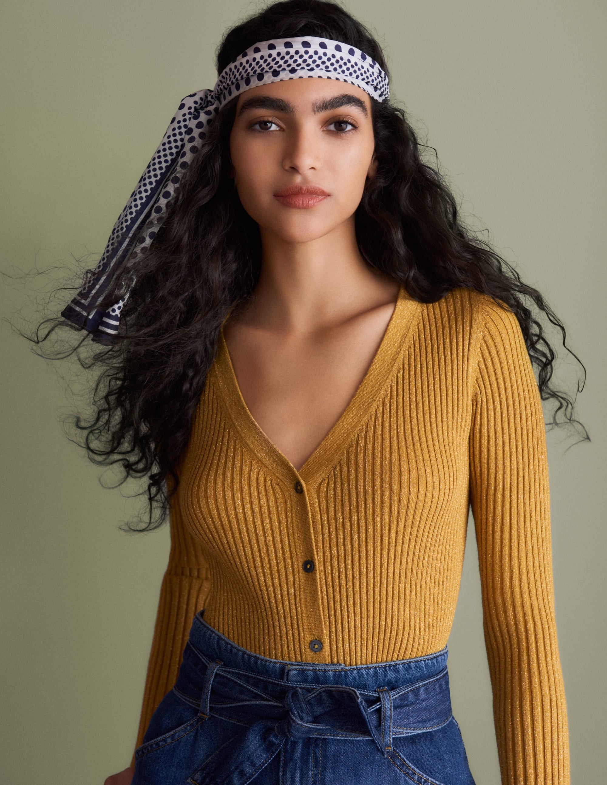 Gold Ribbed Metallic Cardigan-Gold - Image 6