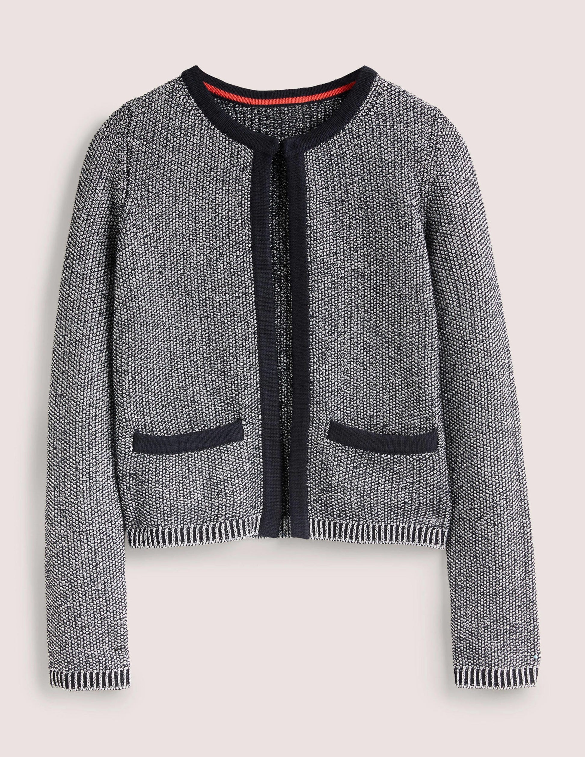 Stripe Trim Metallic Cardigan-Navy, Silver Metallic-6