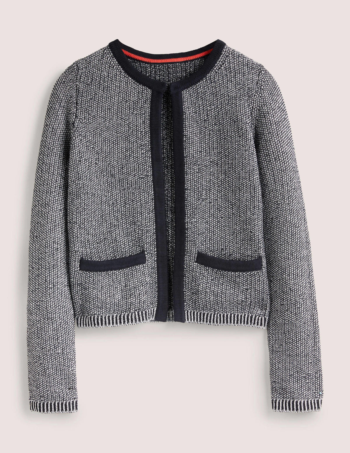 Stripe Trim Metallic Cardigan-Navy, Silver Metallic - Image 6