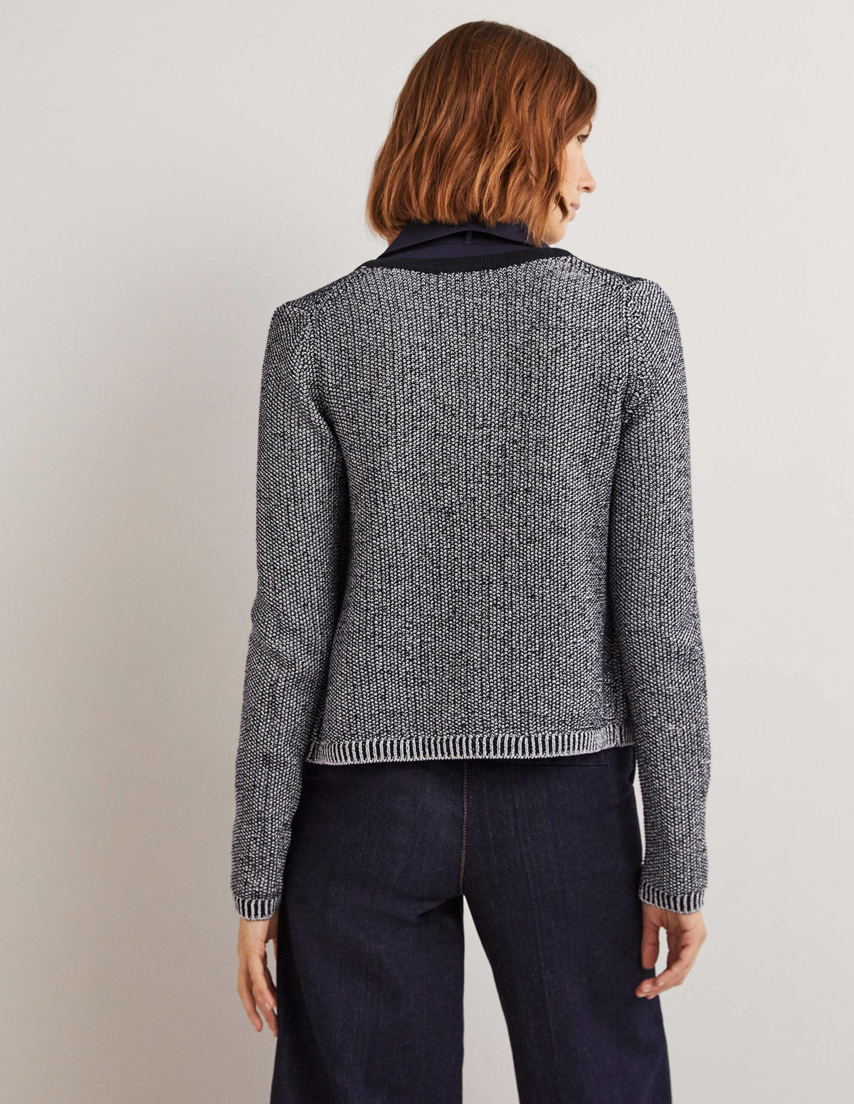 Stripe Trim Metallic Cardigan-Navy, Silver Metallic-3