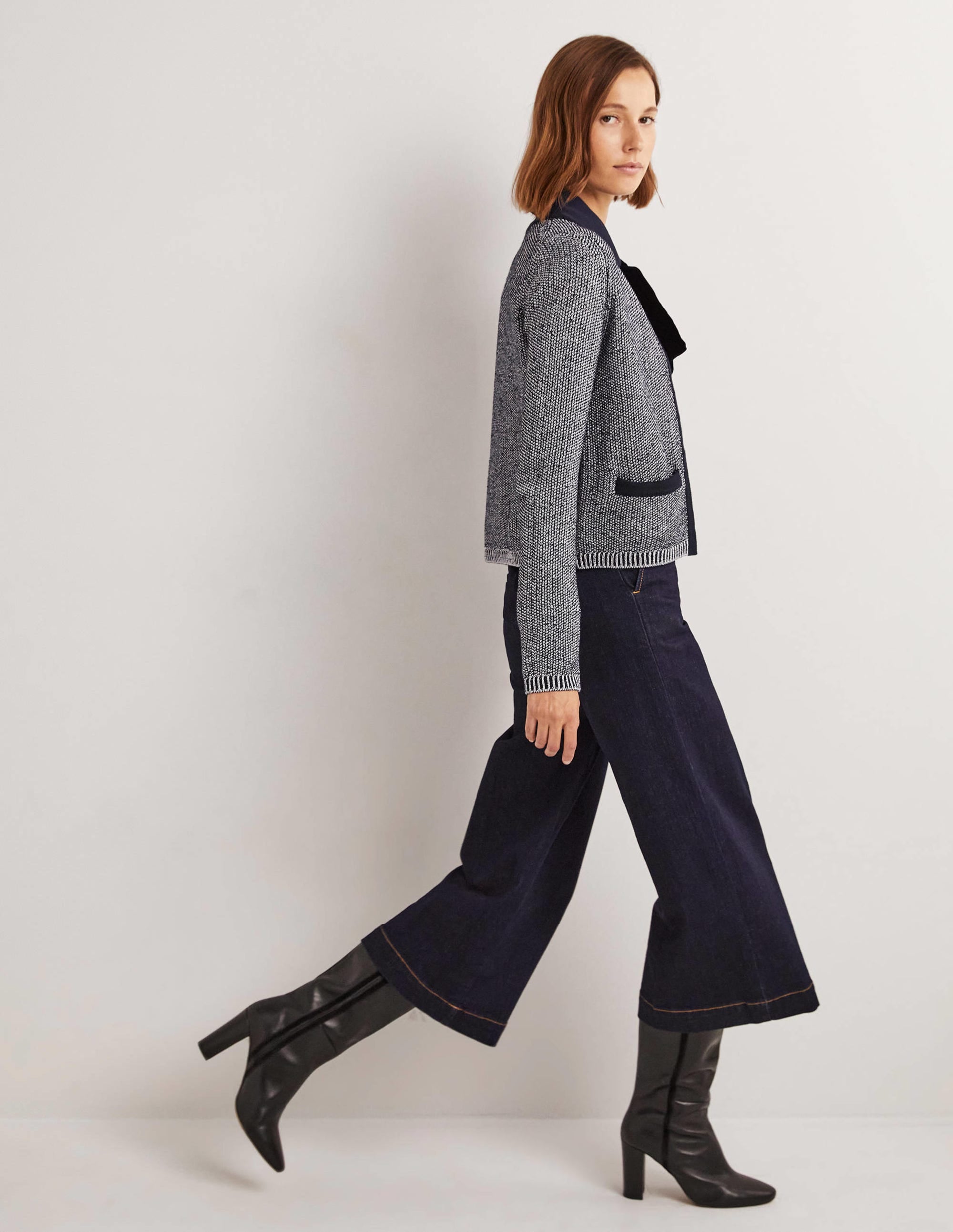 Stripe Trim Metallic Cardigan-Navy, Silver Metallic - Image 5