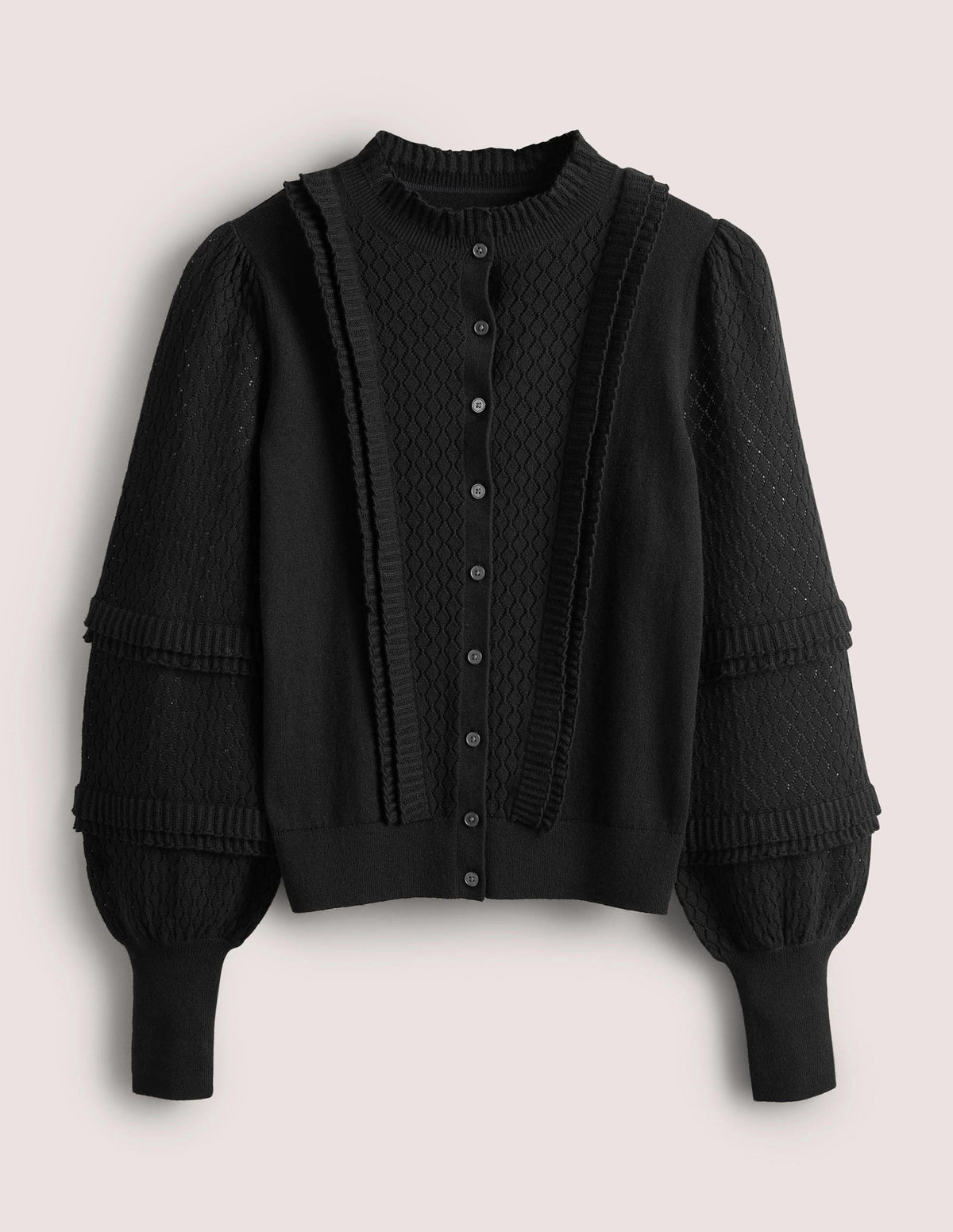 Pointelle Frill Cardigan-Black - Image 8