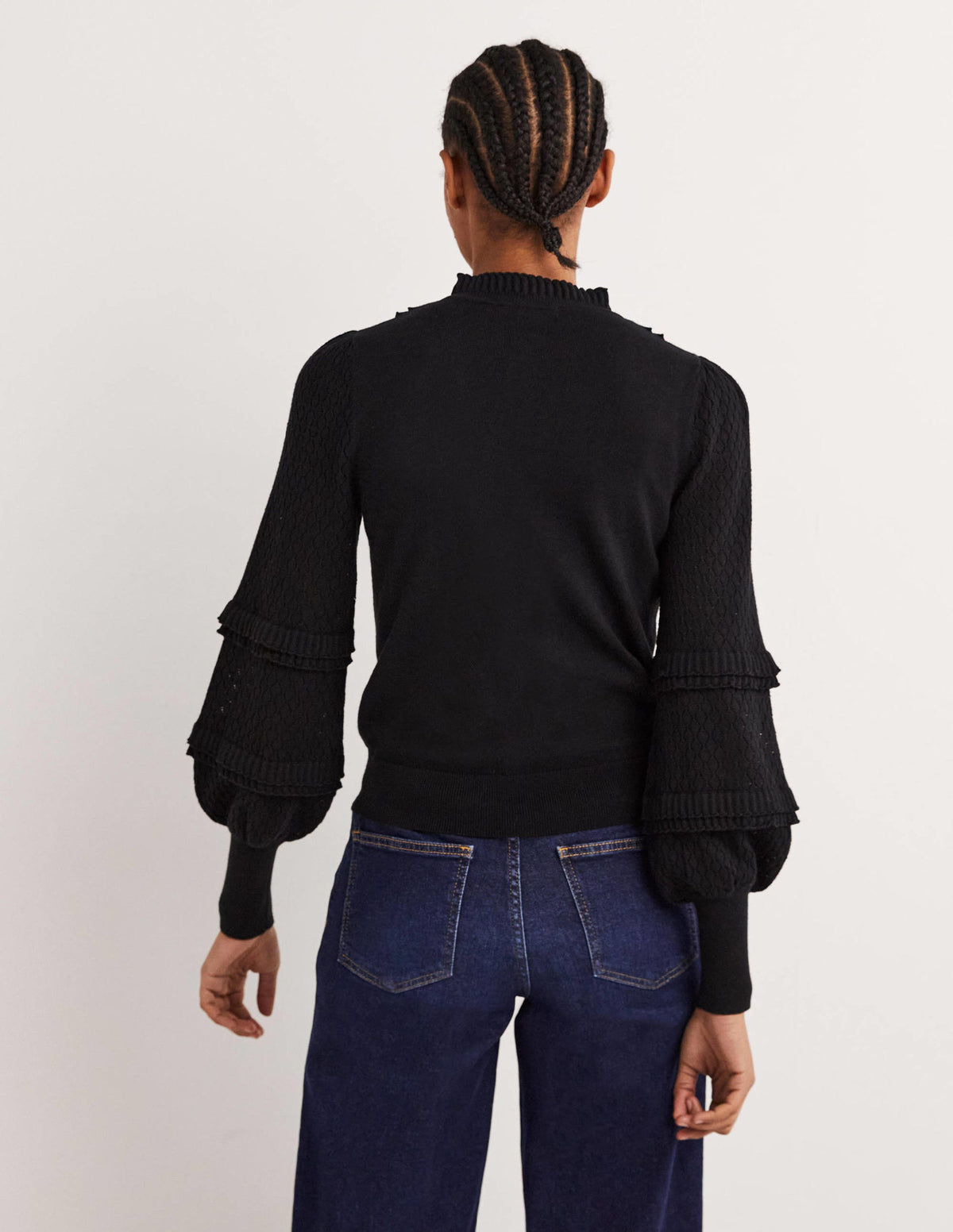 Pointelle Frill Cardigan-Black - Image 3