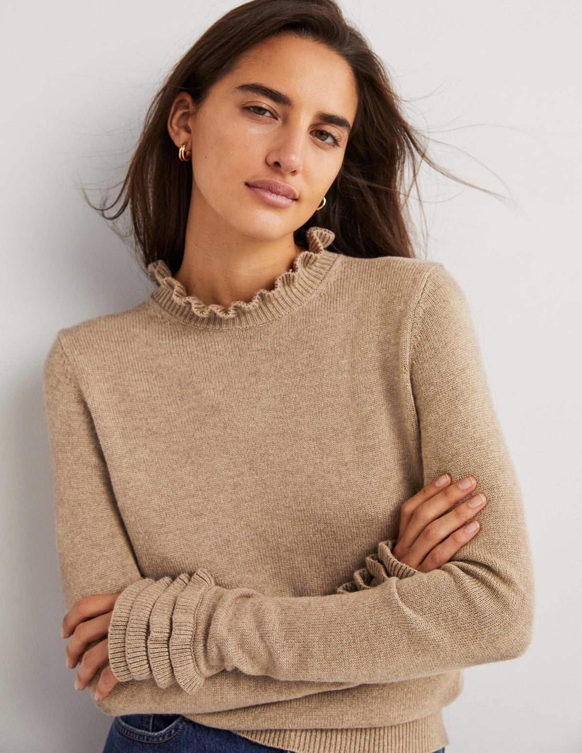 Layered Frill Sweater-Dark Mink Melange - Image 1