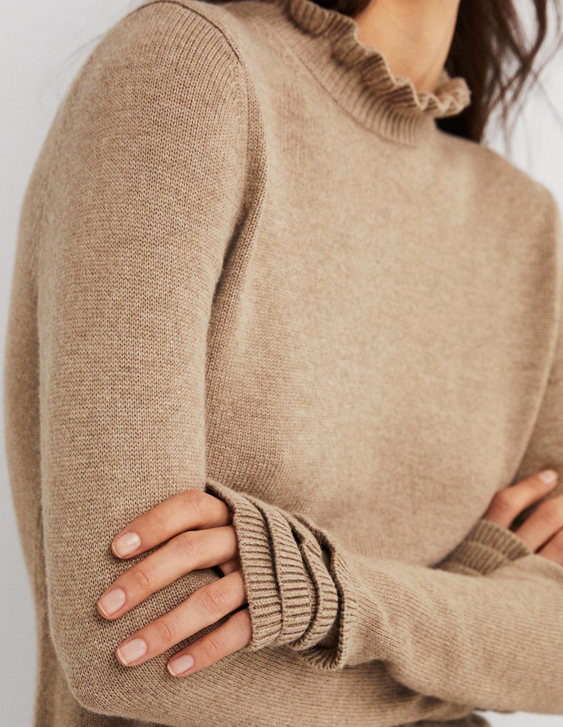 Layered Frill Sweater-Dark Mink Melange-2