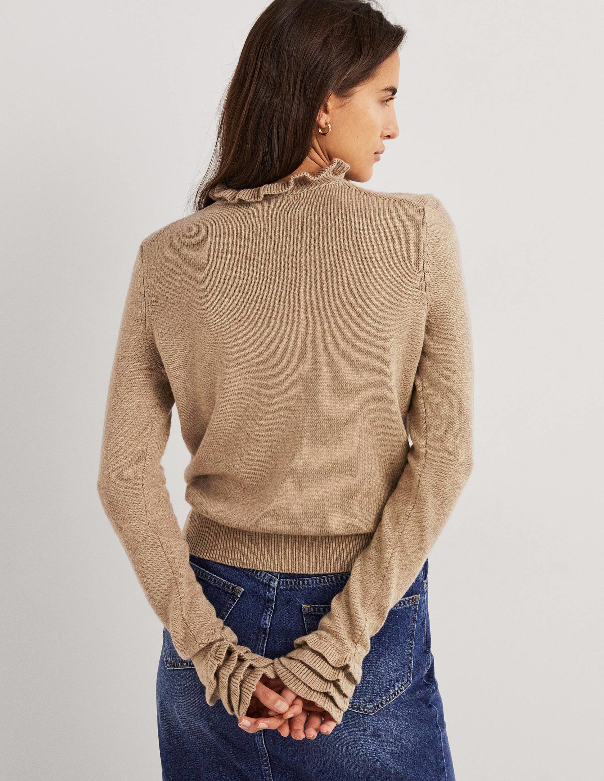 Layered Frill Sweater-Dark Mink Melange-3