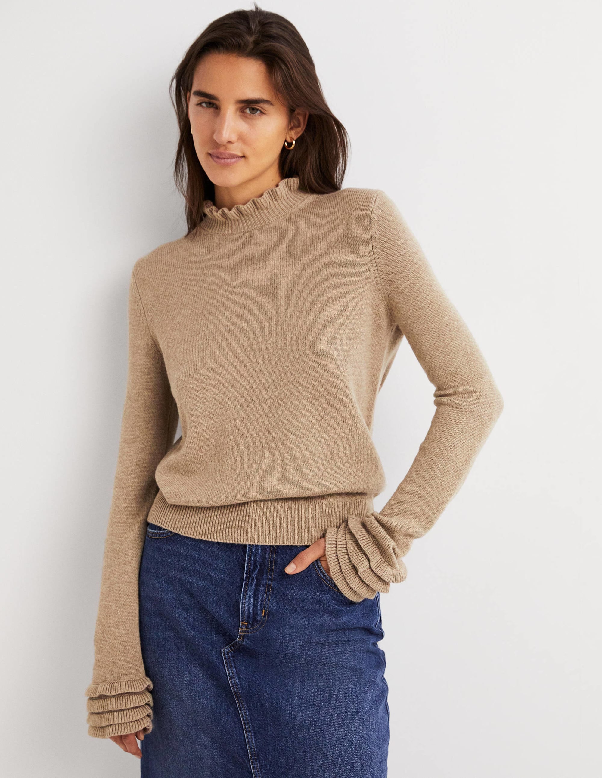Layered Frill Sweater-Dark Mink Melange - Image 4