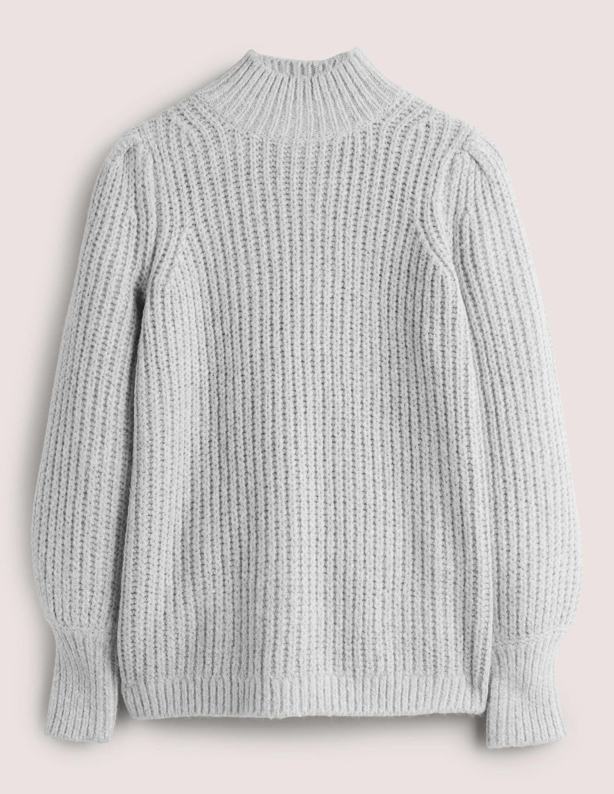 Ribbed Fluffy High Neck Jumper-Grey Melange-5