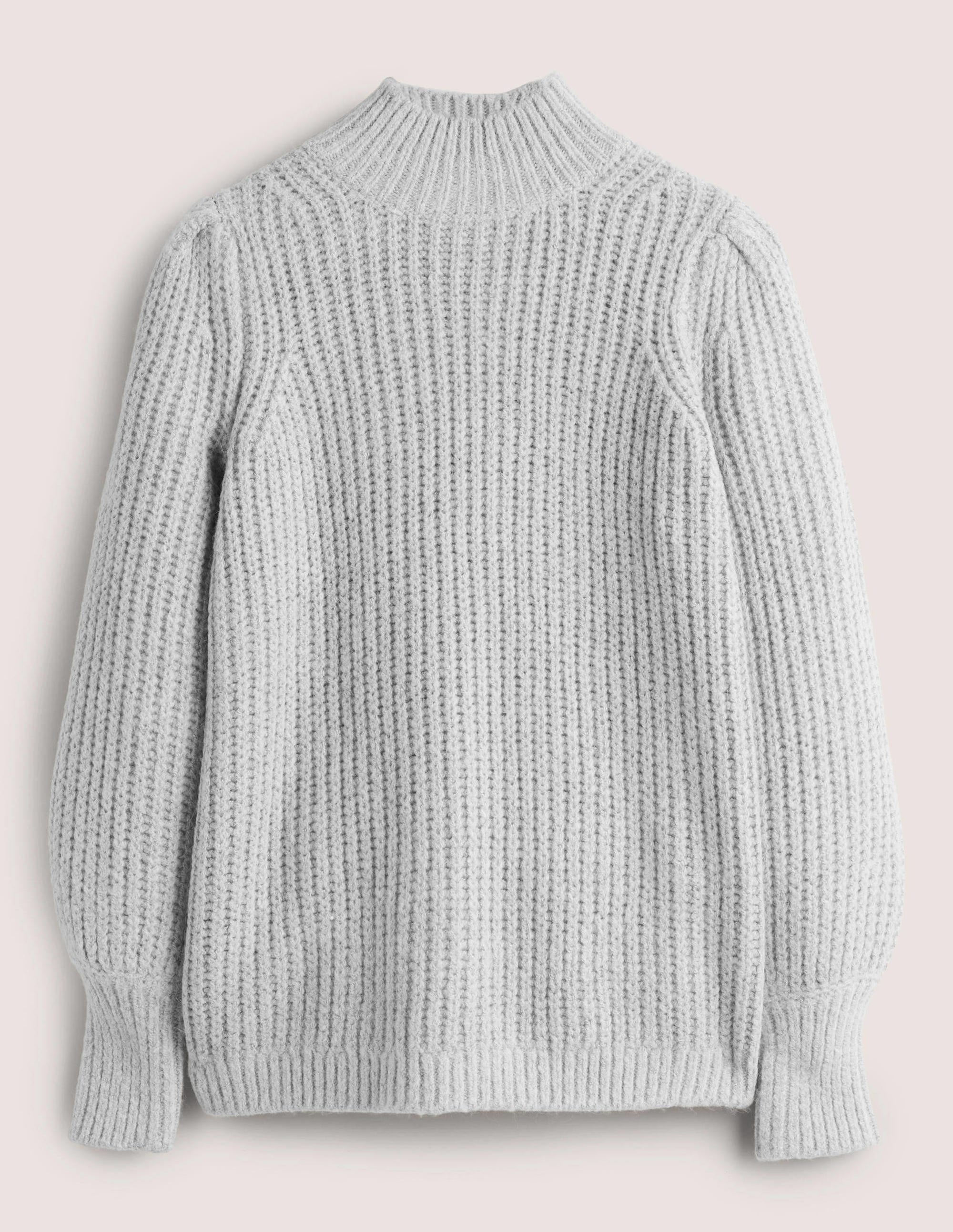 Ribbed Fluffy High Neck Jumper-Grey Melange - Image 5