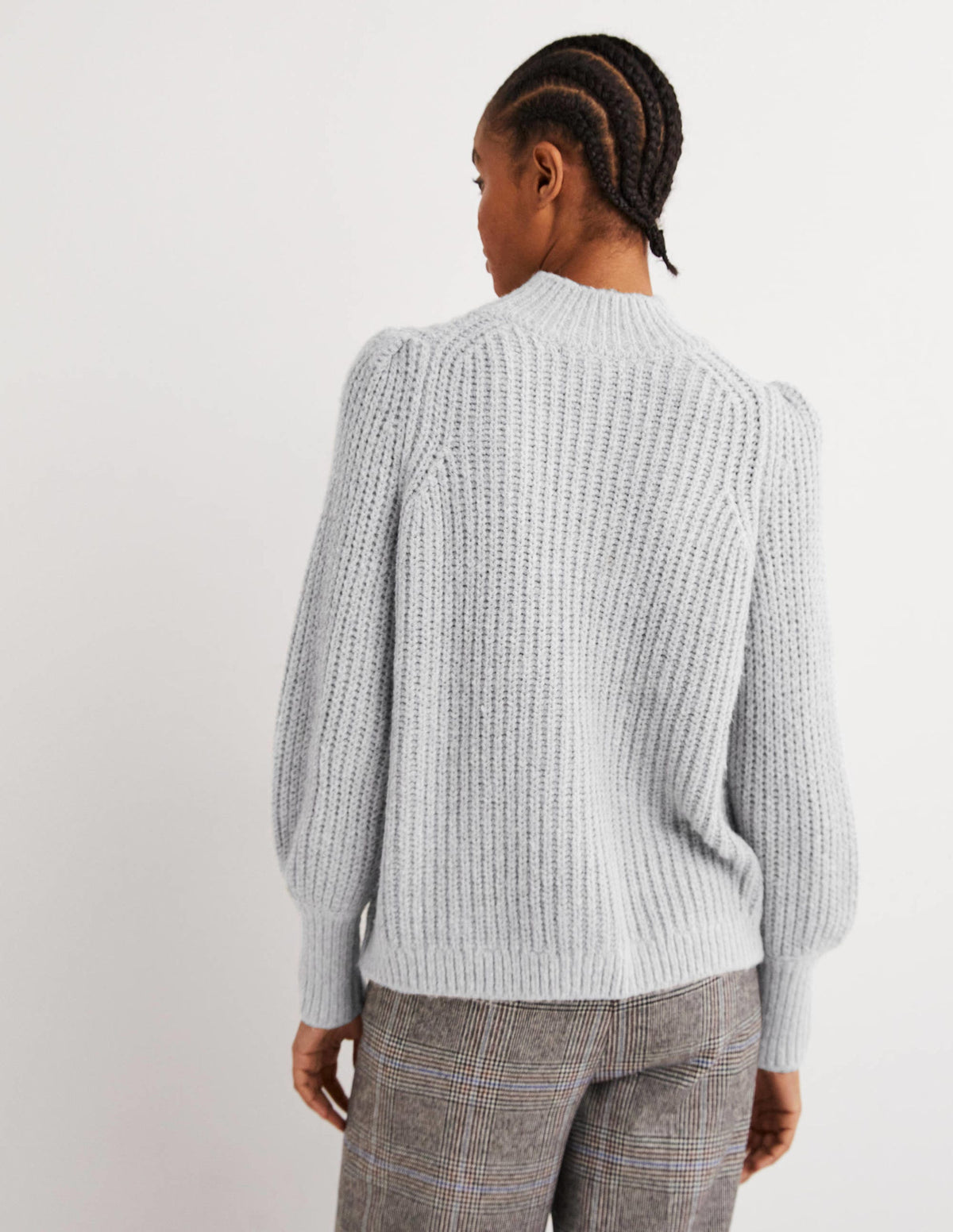 Ribbed Fluffy High Neck Jumper-Grey Melange - Image 3