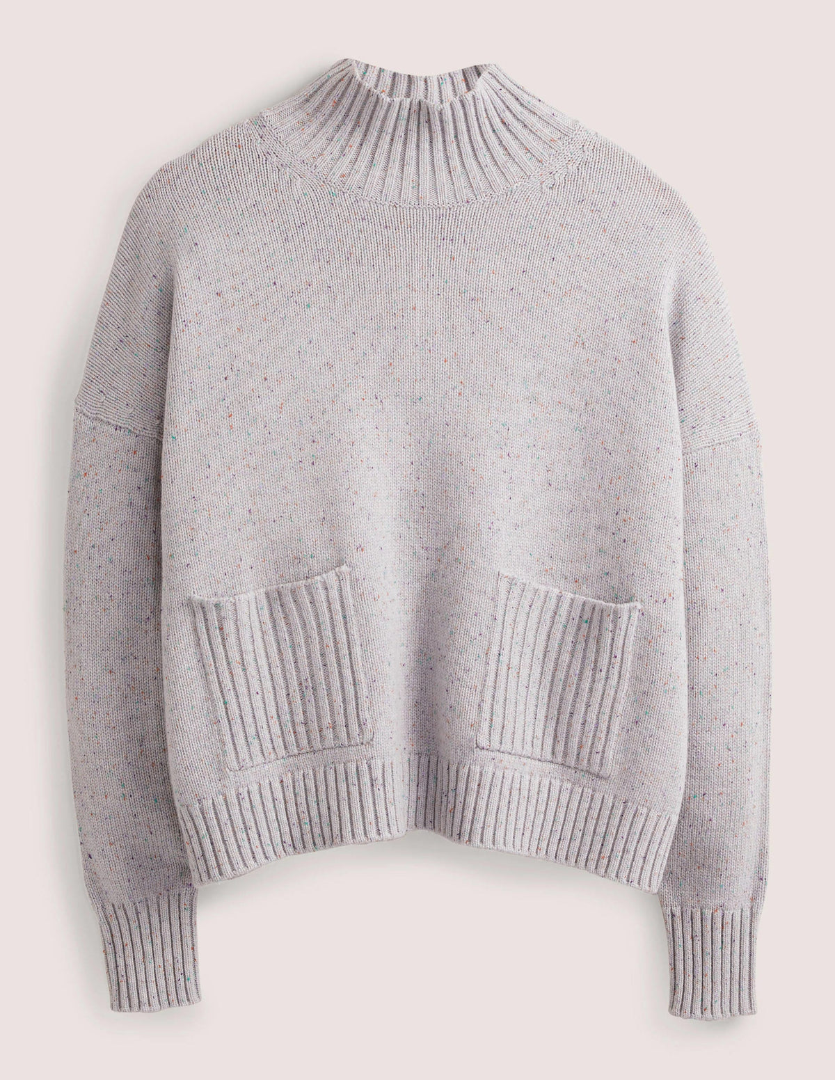 Cashmere High Neck Sweater-Ivory, Multi Nep-5