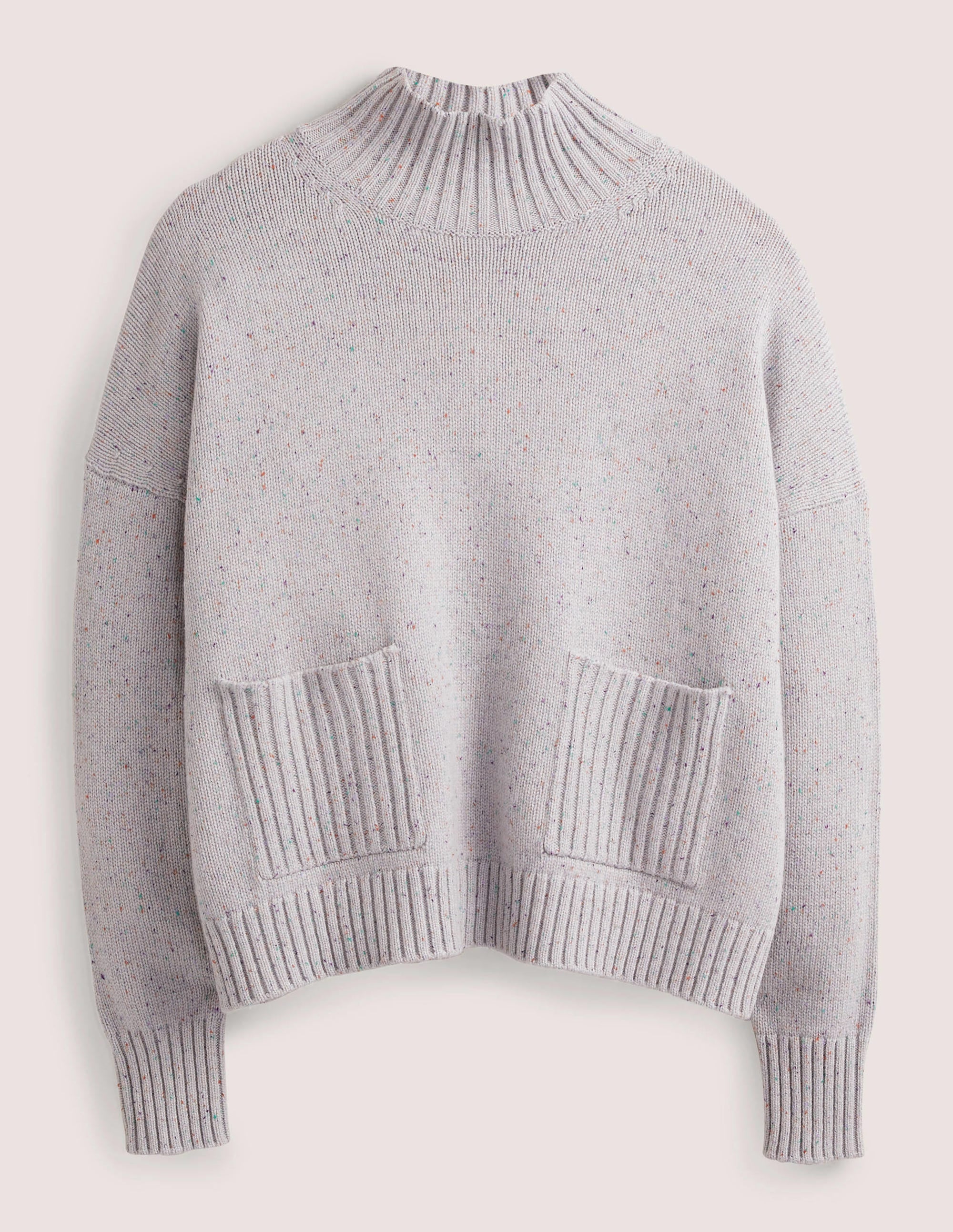 Cashmere High Neck Sweater-Ivory, Multi Nep - Image 5