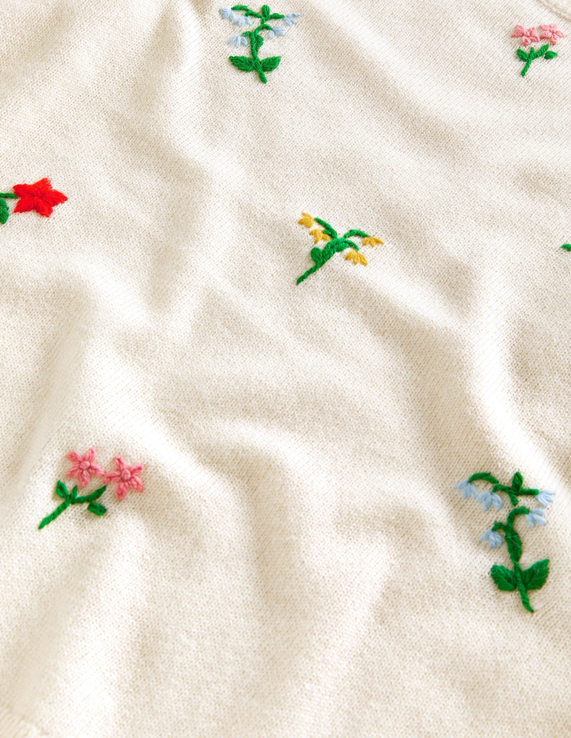Embroidered Knitted Sweater-Warm Ivory, Flower Embroidery - Image 5