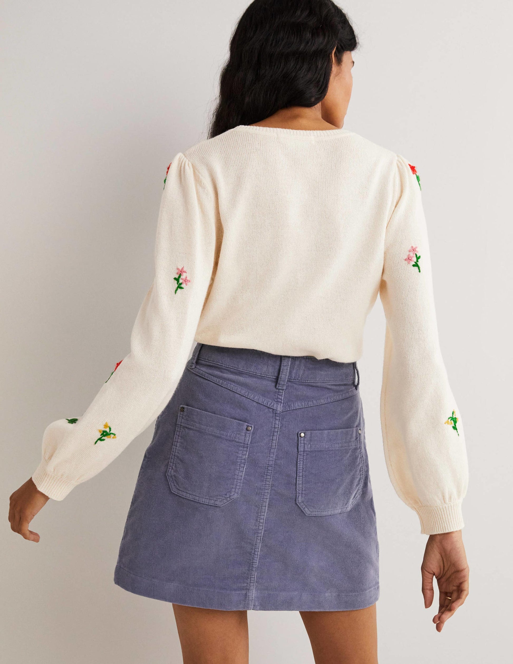 Embroidered Knitted Sweater-Warm Ivory, Flower Embroidery-3