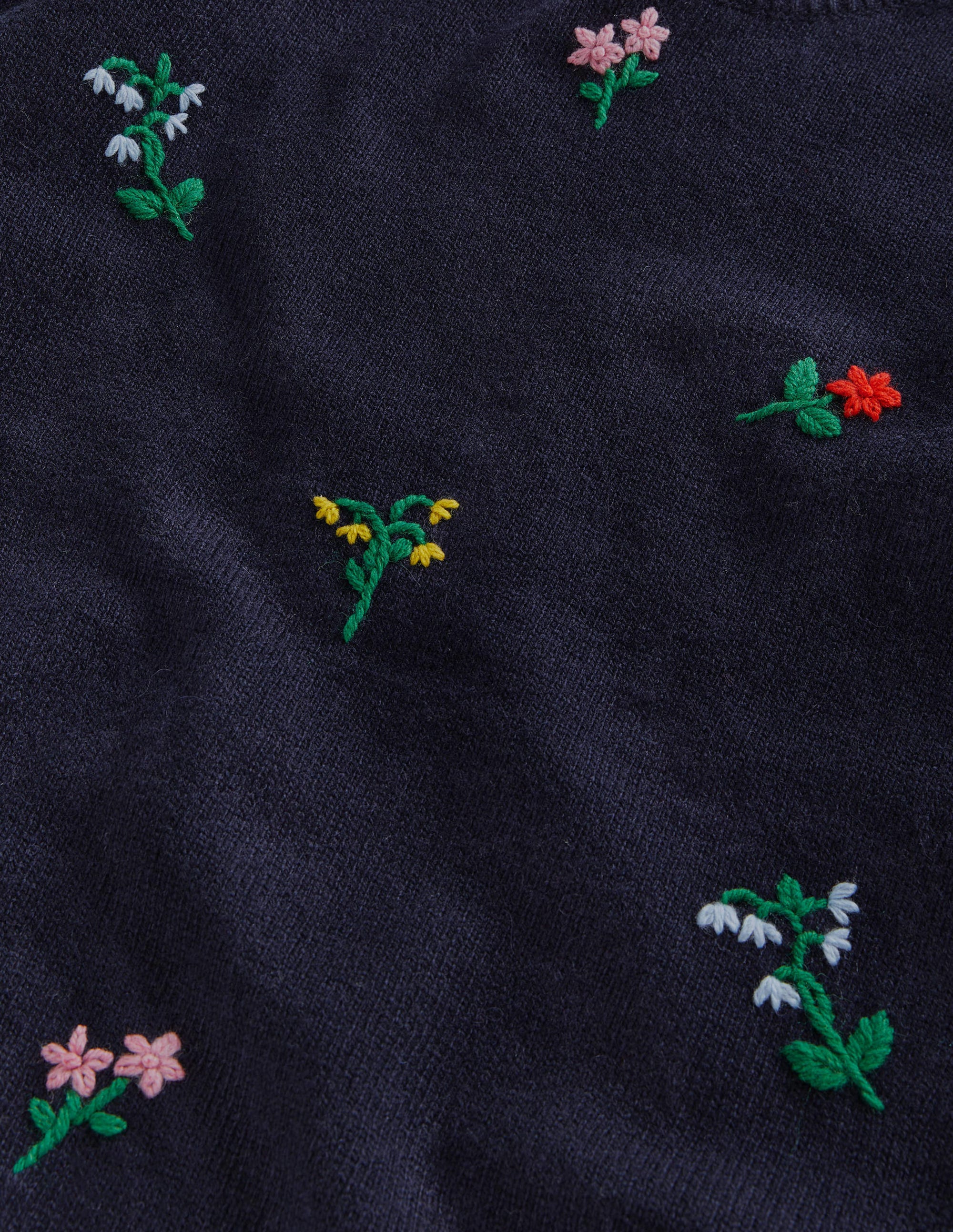 Embroidered Knitted Sweater-Navy, Flower Embroidery - Image 6