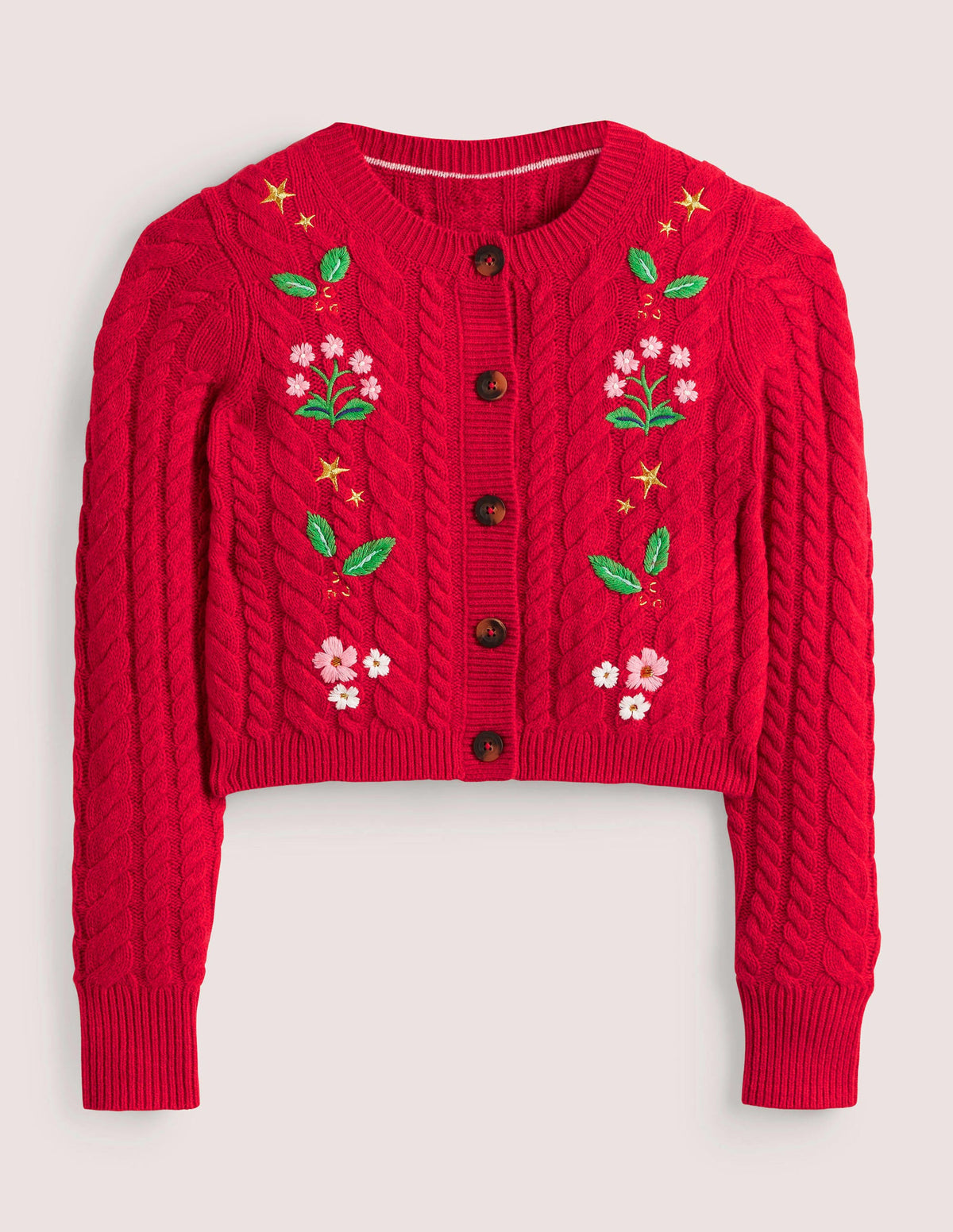 Embroidered Cropped Cardigan-Rockabilly Red Embroidery - Image 7