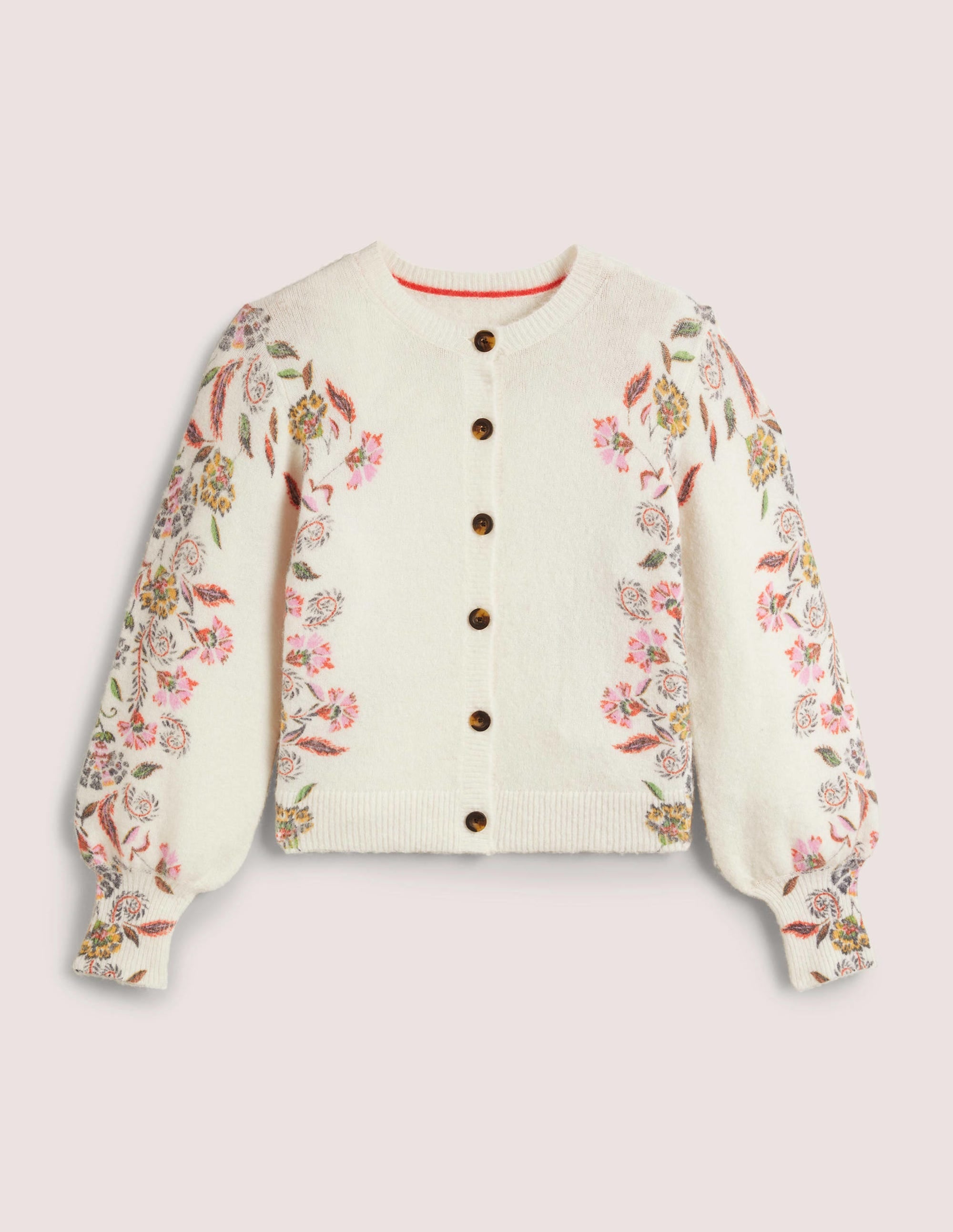 Printed Fluffy Cardigan-Ivory, Blossom Pomme - Image 8