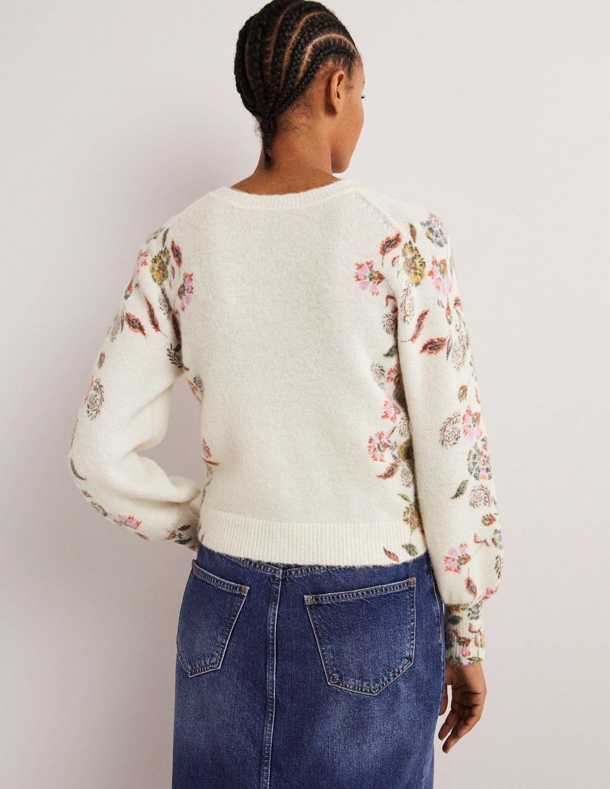 Printed Fluffy Cardigan-Ivory, Blossom Pomme - Image 3