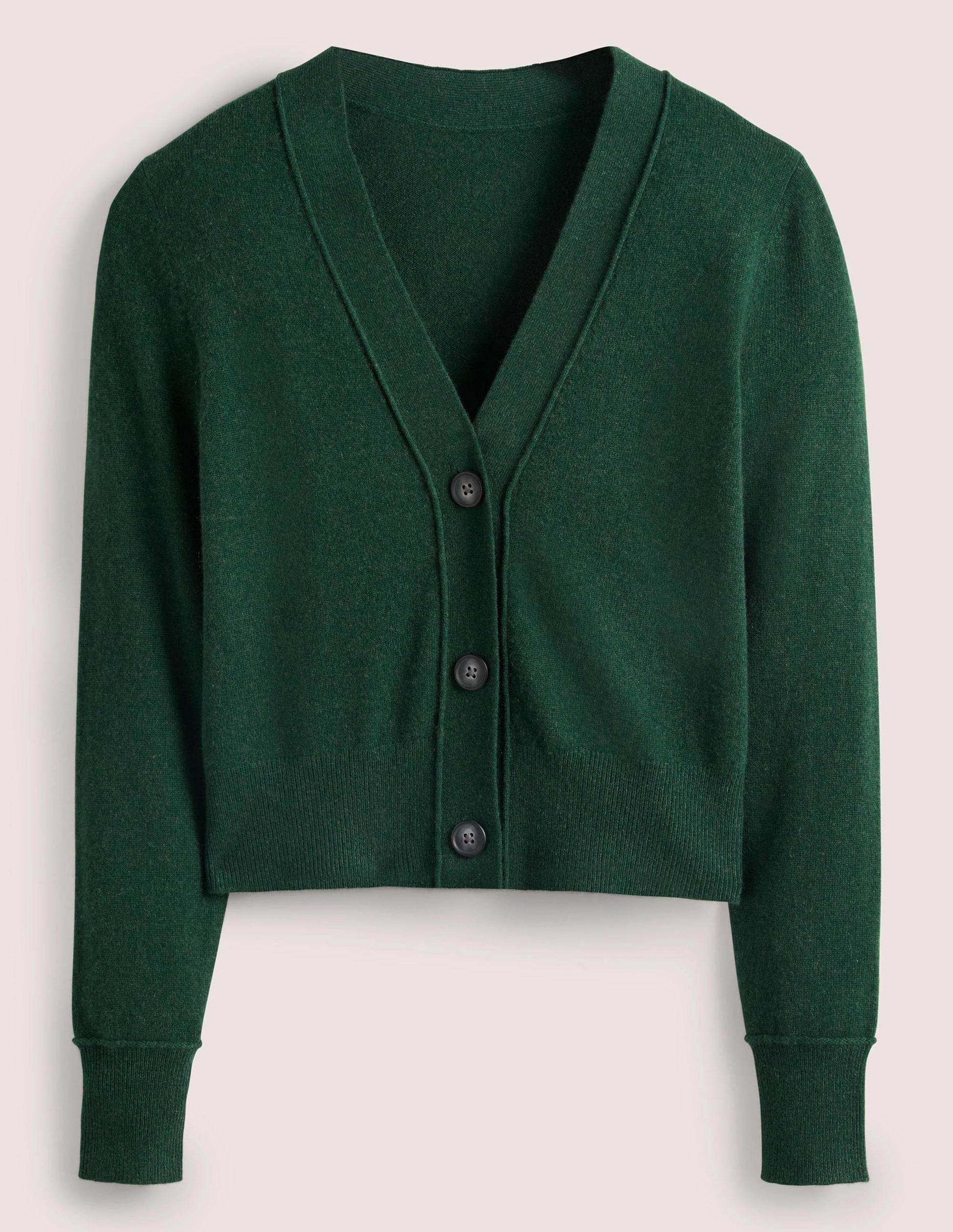 Cropped Cashmere V Cardigan-Hunter Green Melange-6
