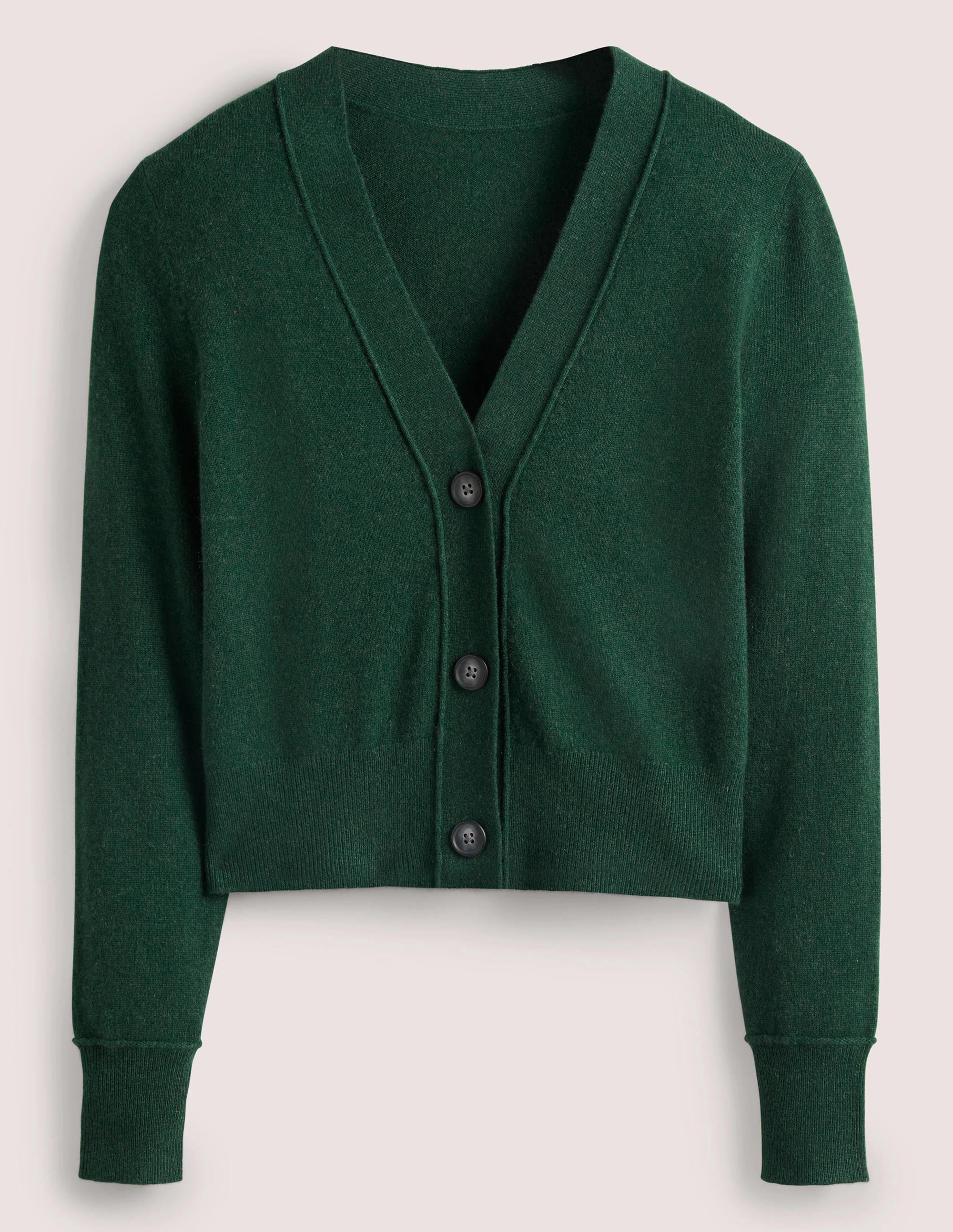 Cropped Cashmere V Cardigan-Hunter Green Melange - Image 6