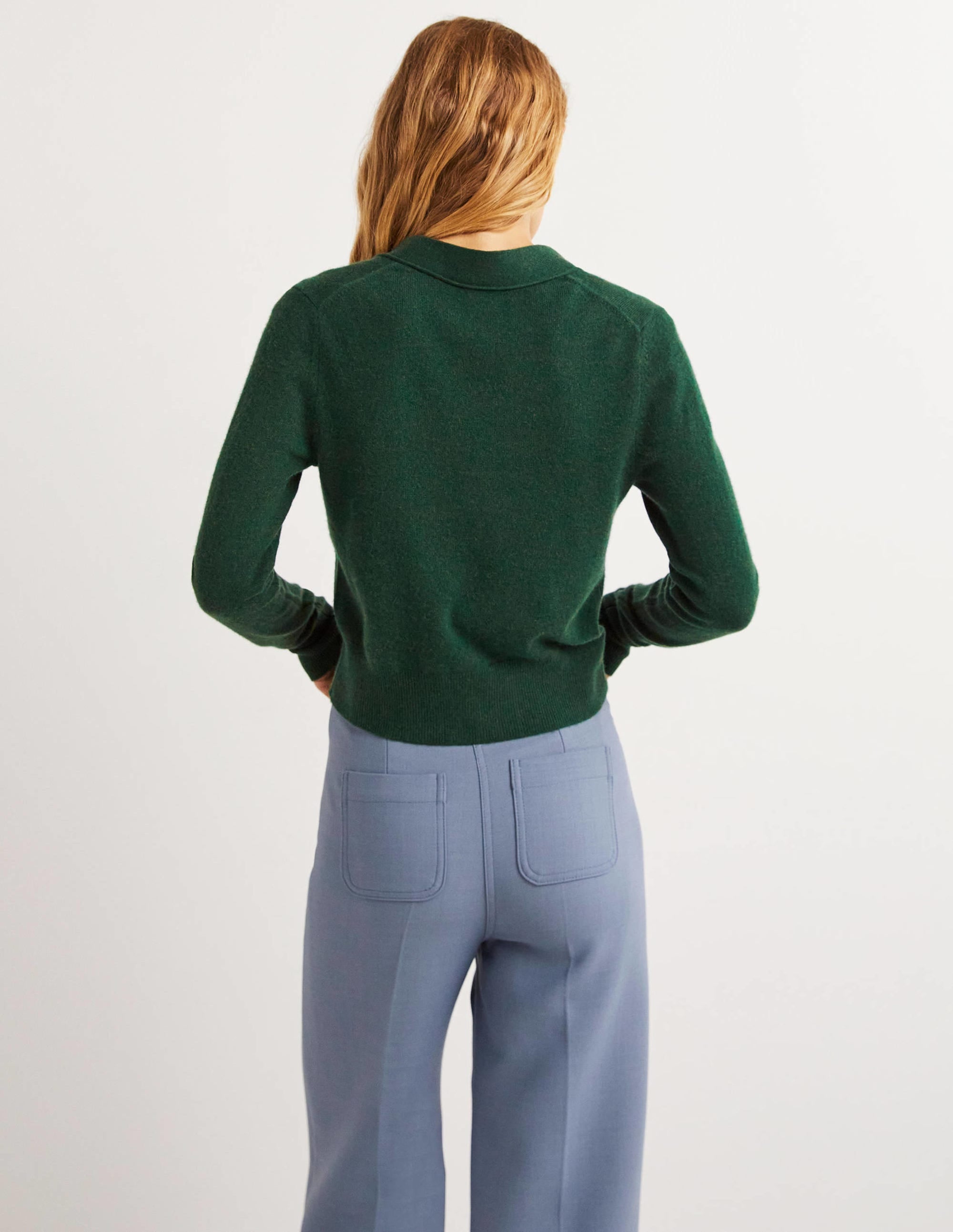 Cropped Cashmere V Cardigan-Hunter Green Melange - Image 3