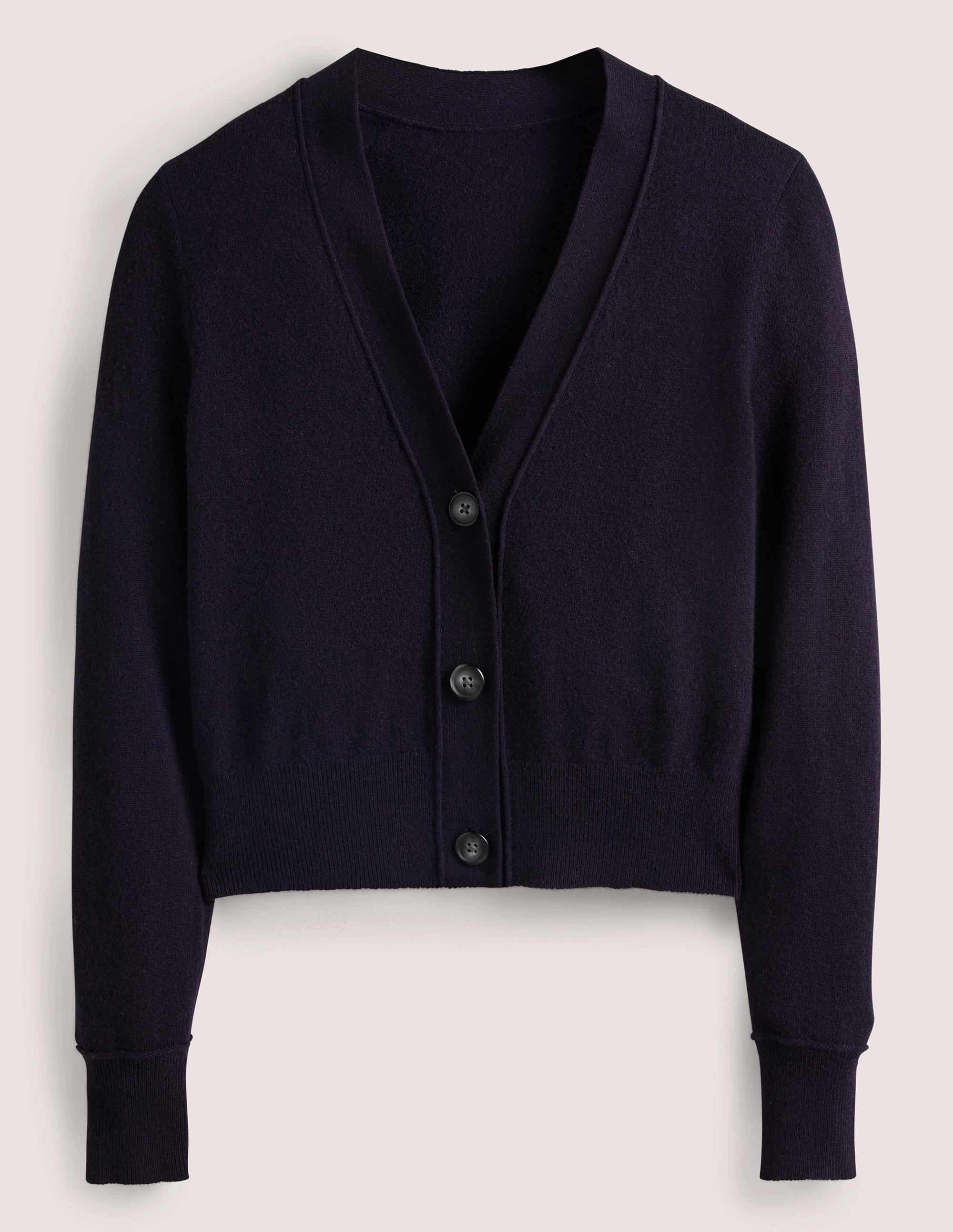 Cropped Cashmere V Cardigan-Navy - Image 7