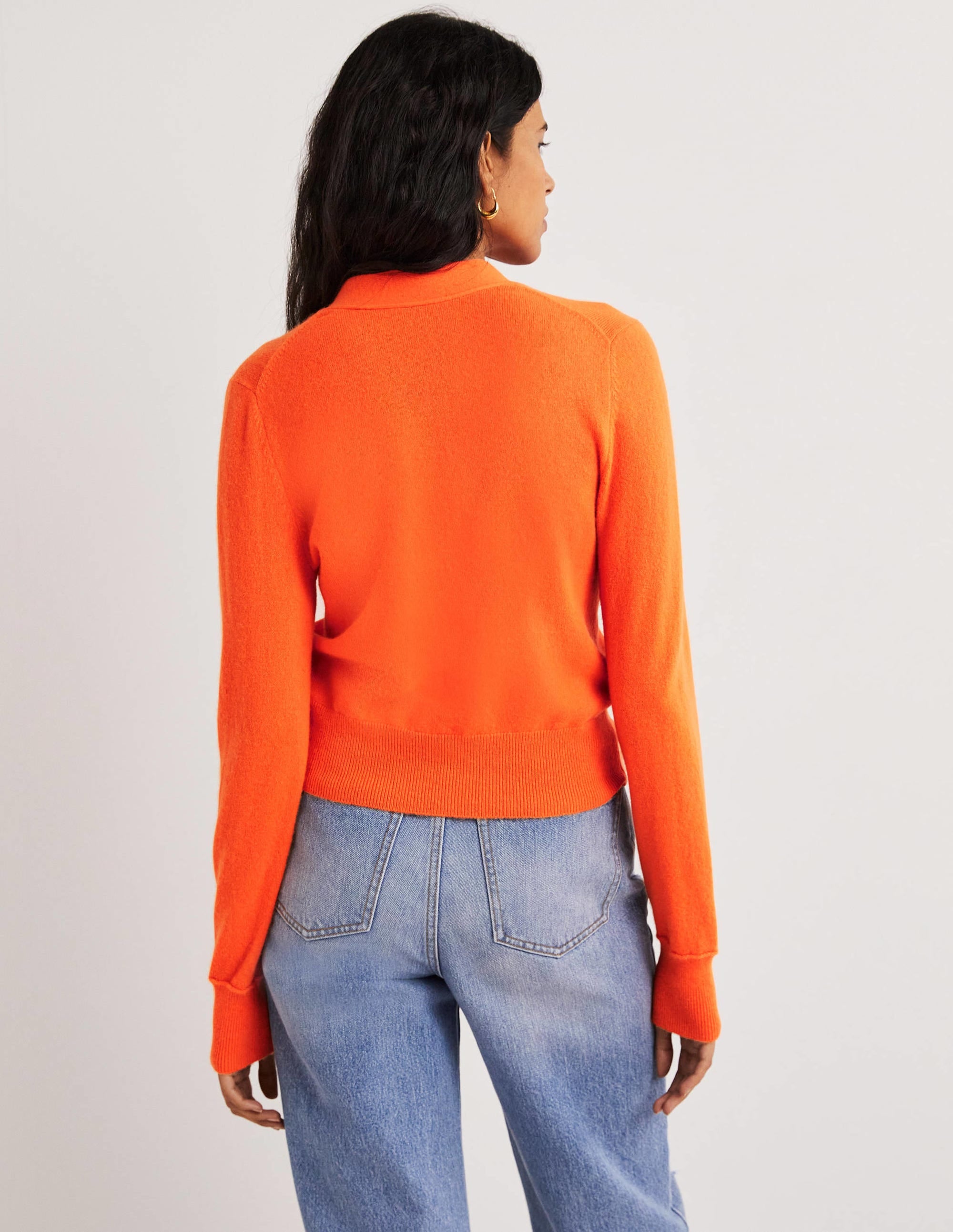 Cropped Cashmere V Cardigan-Neon Orange - Image 3