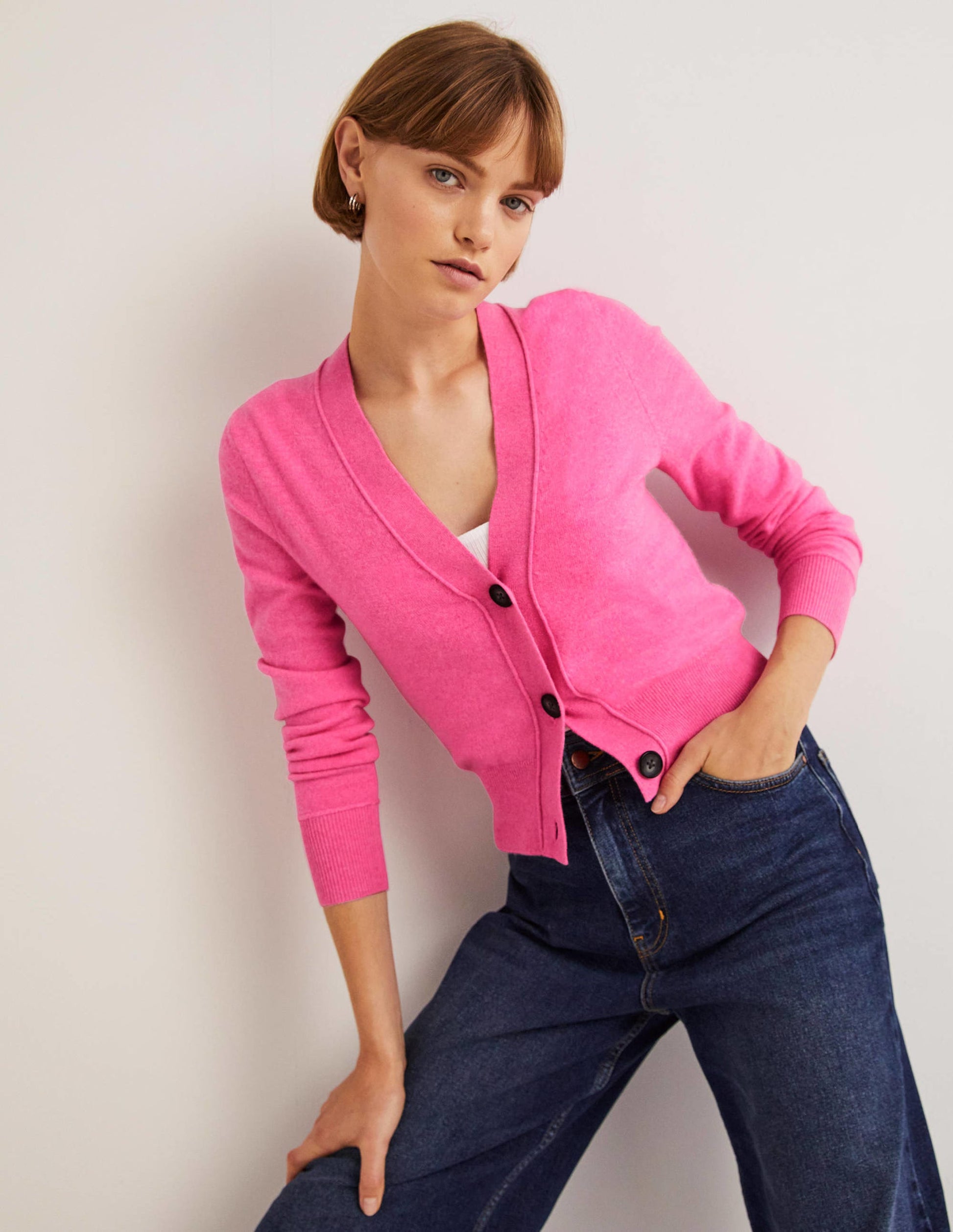Cropped Cashmere V Cardigan-Cherry Blossom Melange-1