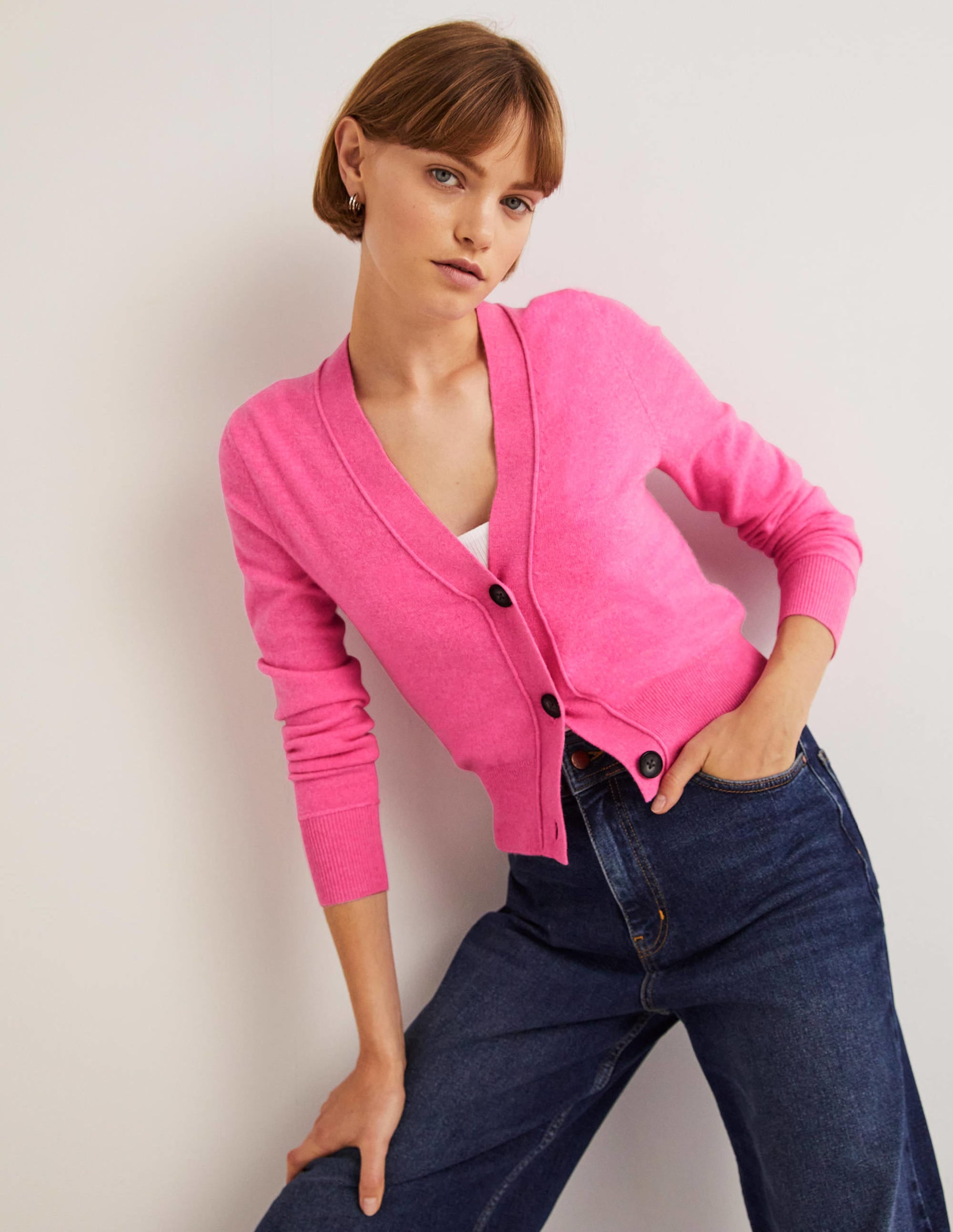 Cropped Cashmere V Cardigan-Cherry Blossom Melange - Image 1