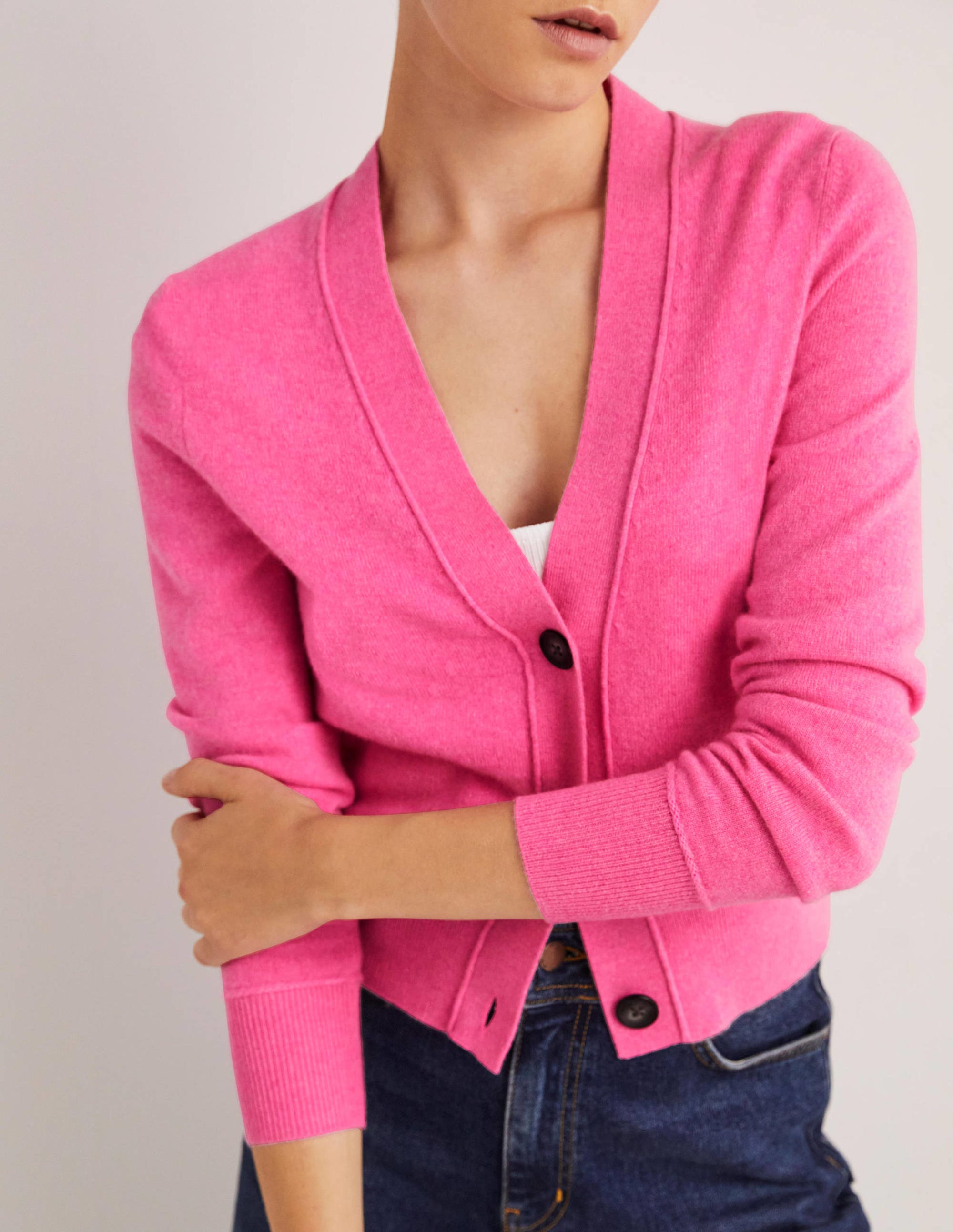 Cropped Cashmere V Cardigan-Cherry Blossom Melange - Image 2